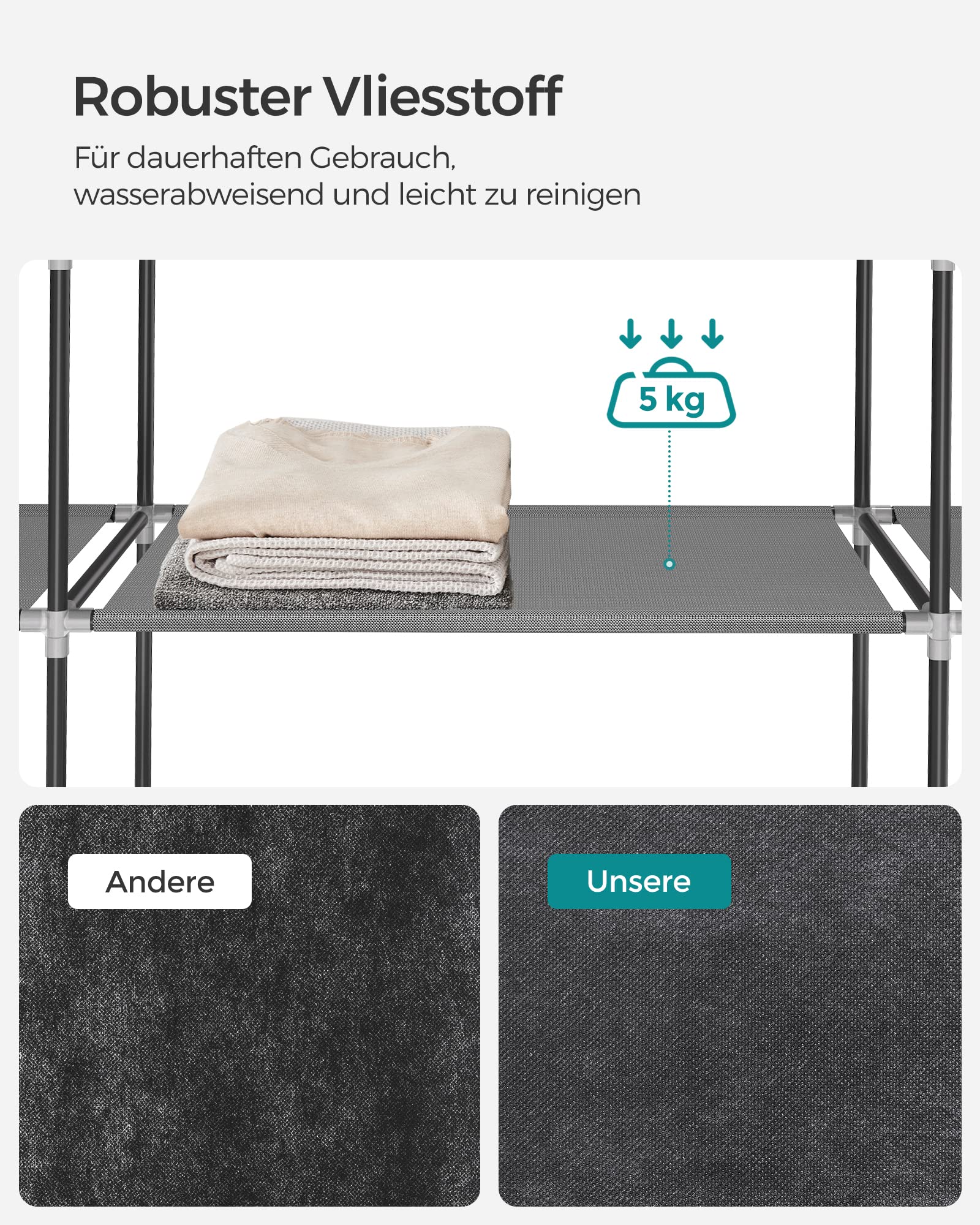 songmics-stoffschrank-ryg094g02-45-x-170-x-167-cm-grau-4-h-ngef-cher-mit-ablagen image 5