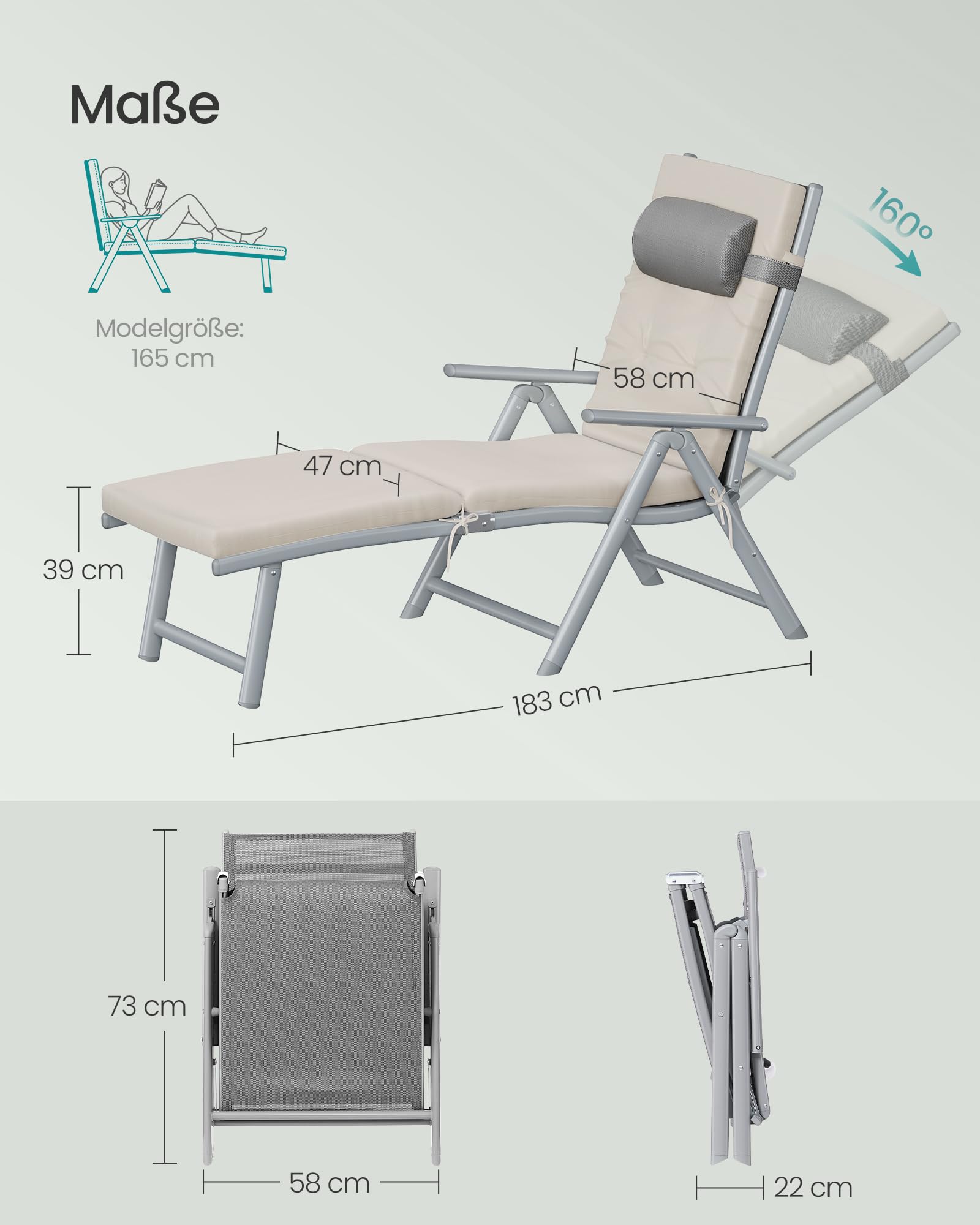 songmics-sonnenliege-klappbar-liegestuhl-mit-6-cm-dickem-polster image 3