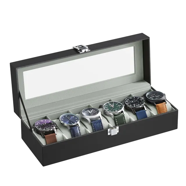 songmics-uhrenbox-jwb06bk-mit-6-f-chern-glasdeckel-schwarz image 1