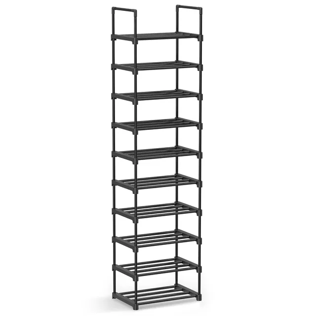 songmics-schuhregal-10-ebenen-metall-30-x-45-x-174-cm-schwarz-lsa25bk image 1