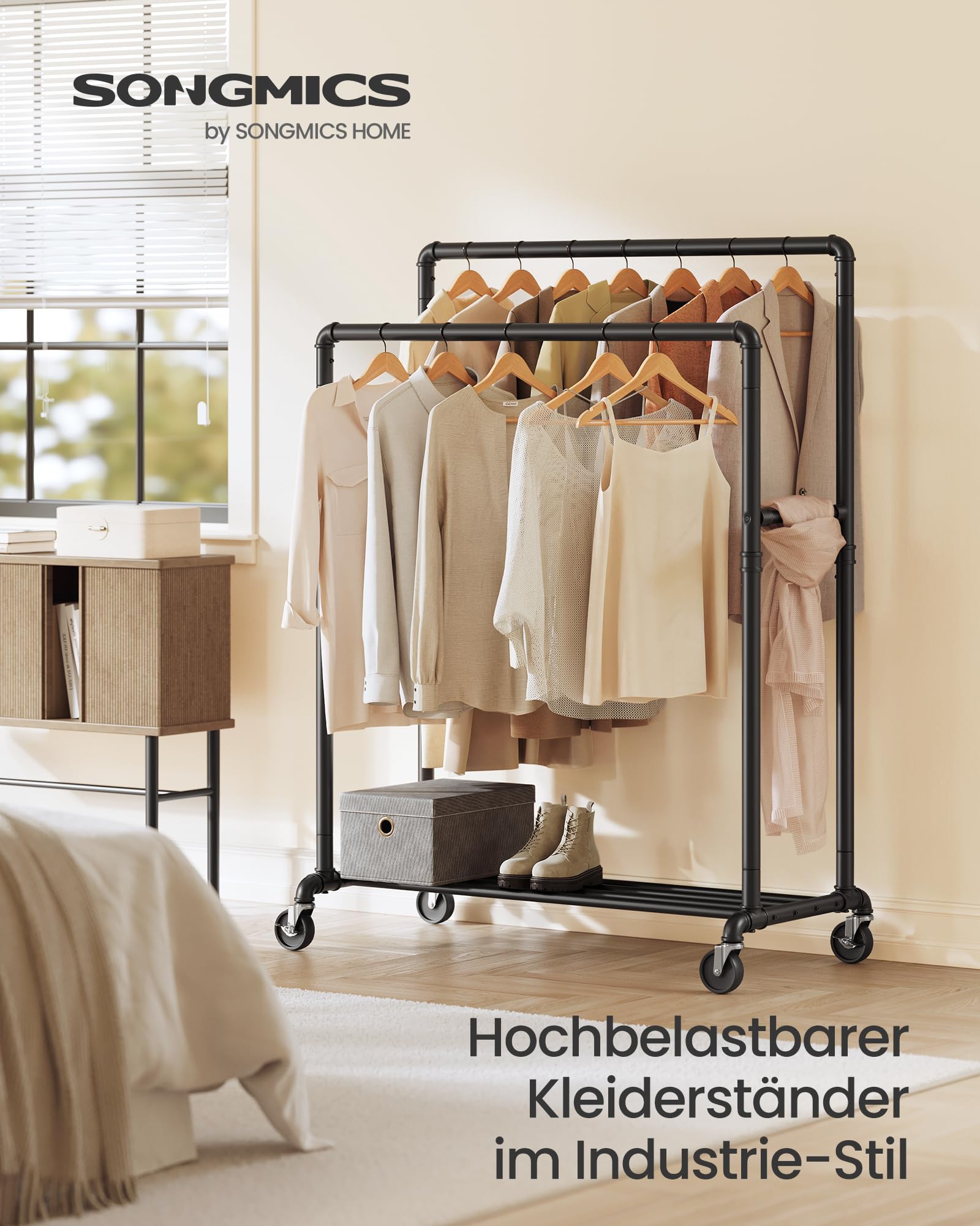 songmics-kleiderst-nder-hsr60b-100-x-59-x-162-cm-schwarz-bis-110-kg-mit-rollen image 2