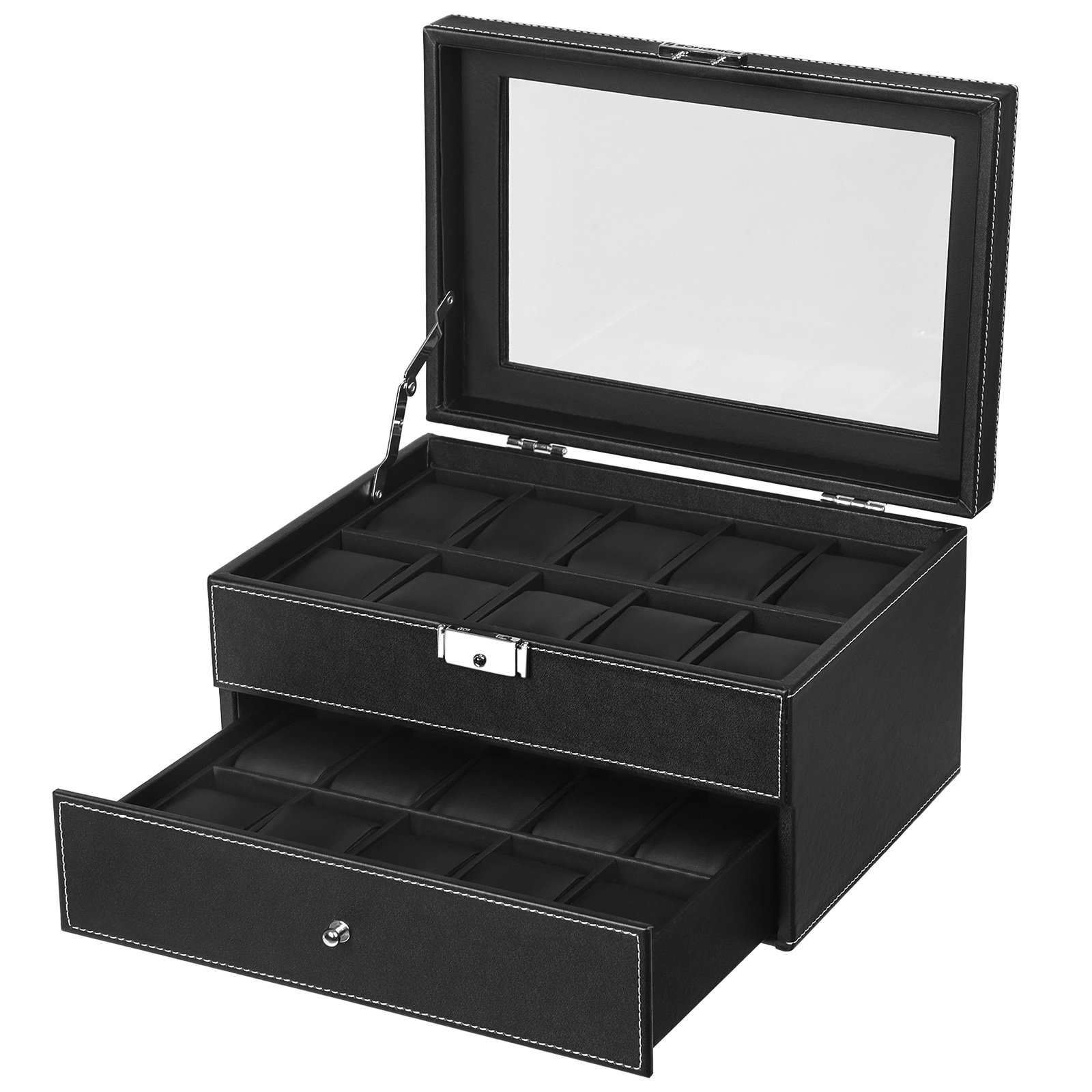songmics-jwb301-uhrenkasten-f-r-20-uhren-mit-glasdeckel-schwarz image 1