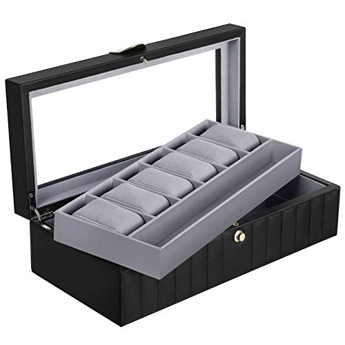 songmics-uhrenbox-jwb022bk-f-r-6-uhren-2-ebenen-glasdeckel-schwarz image 8