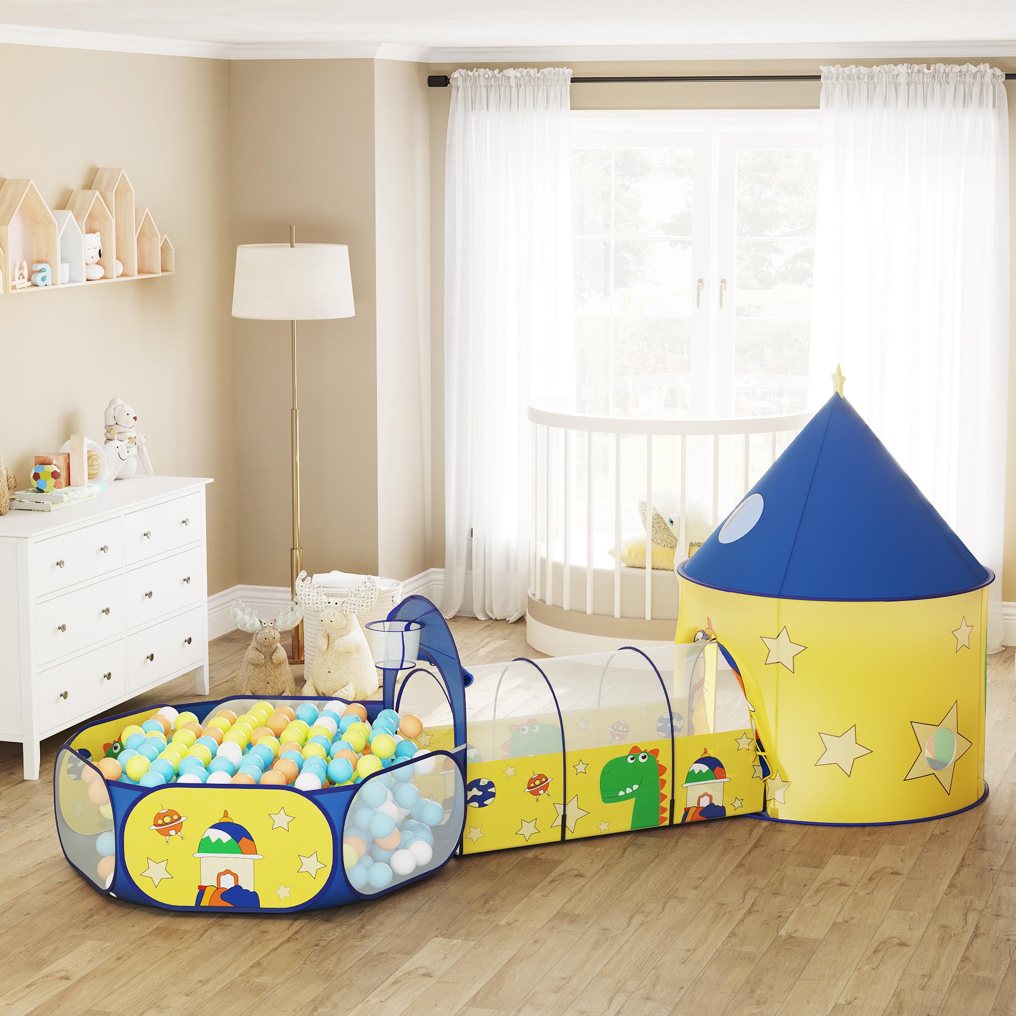 songmics-spielzelt-3-in-1-pop-up-zelt-mit-tunnel-und-b-llebad-inkl-basketballkor image 2
