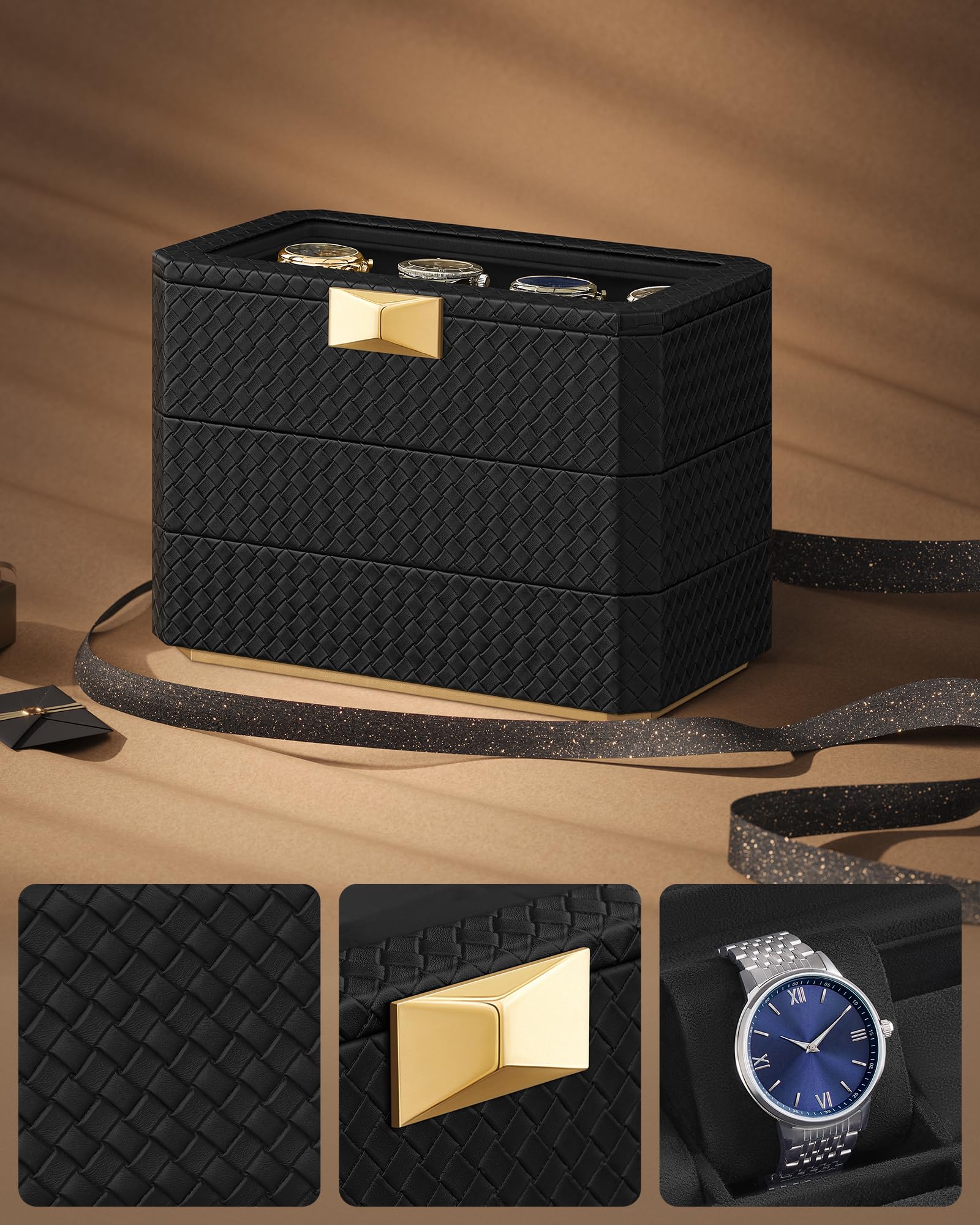 songmics-home-ronne-uhrenbox-3-ebenen-8-f-cher-schwarz-jwb021b01 image 3