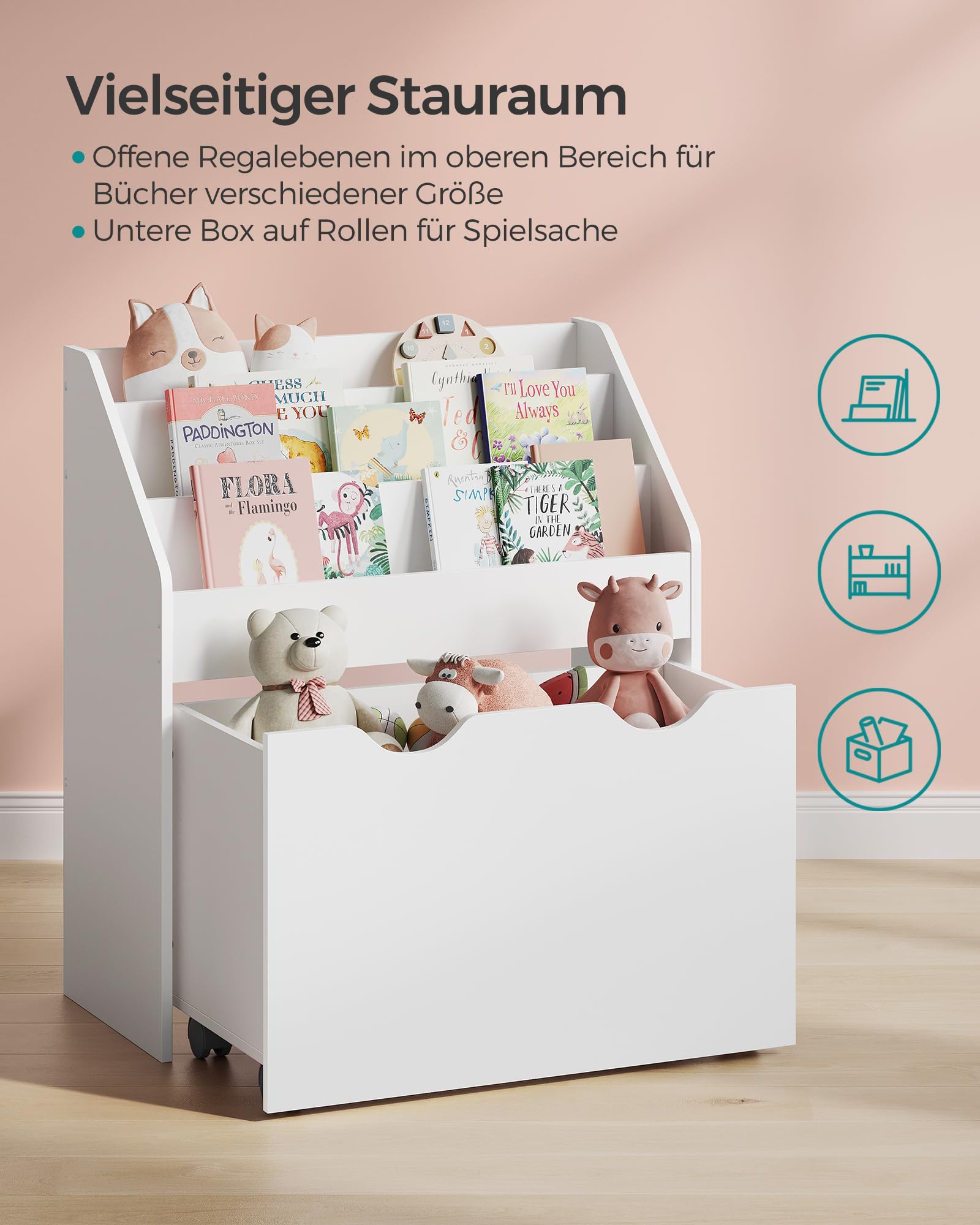 songmics-gkr041w10-kinderregal-b-cherregal-3-ebenen-mit-rollbox image 5