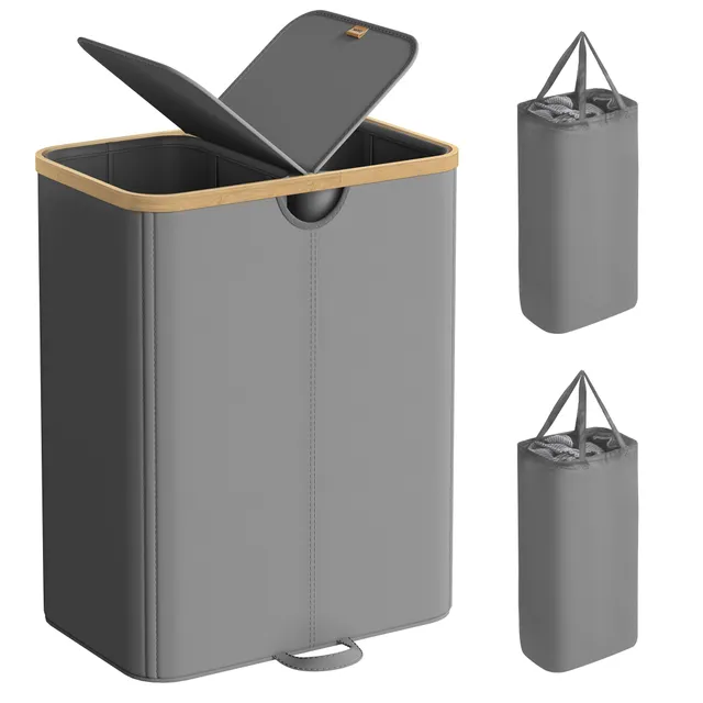 songmics-w-schekorb-2-f-cher-150-liter-mit-deckel-schiefergrau-naturbeige-lcb523 image 1