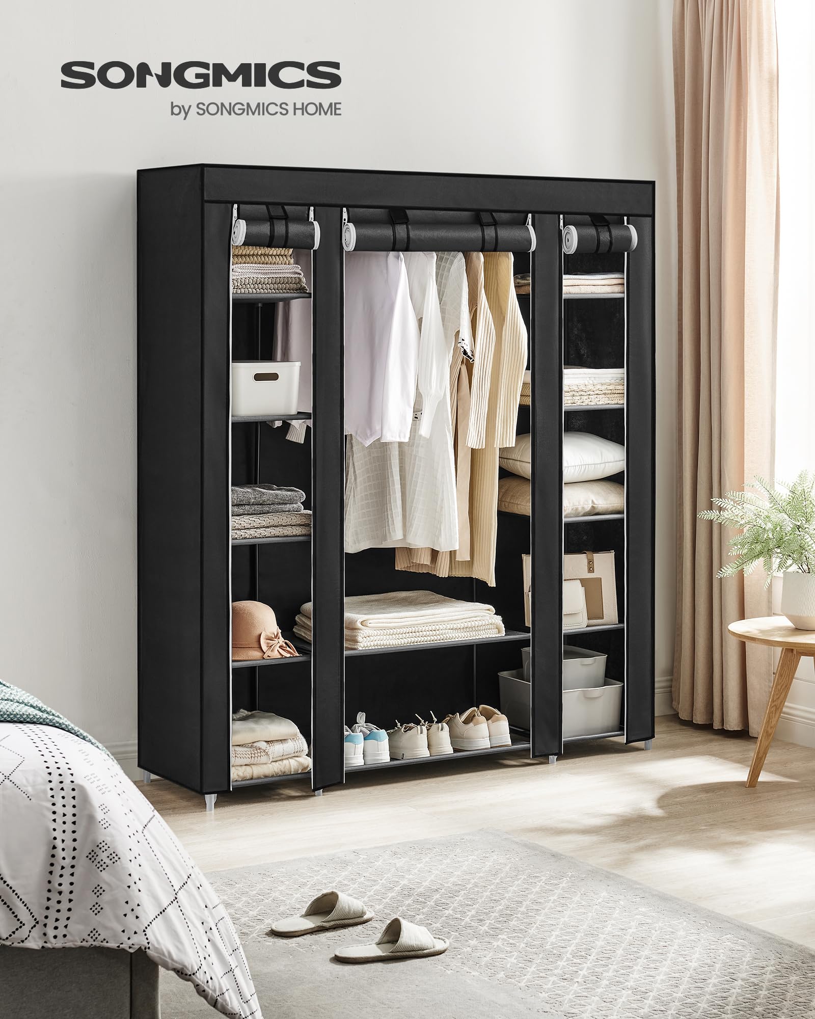 songmics-kleiderschrank-stoffschrank-lsf03h-150-x-45-x-175-cm-schwarz image 2
