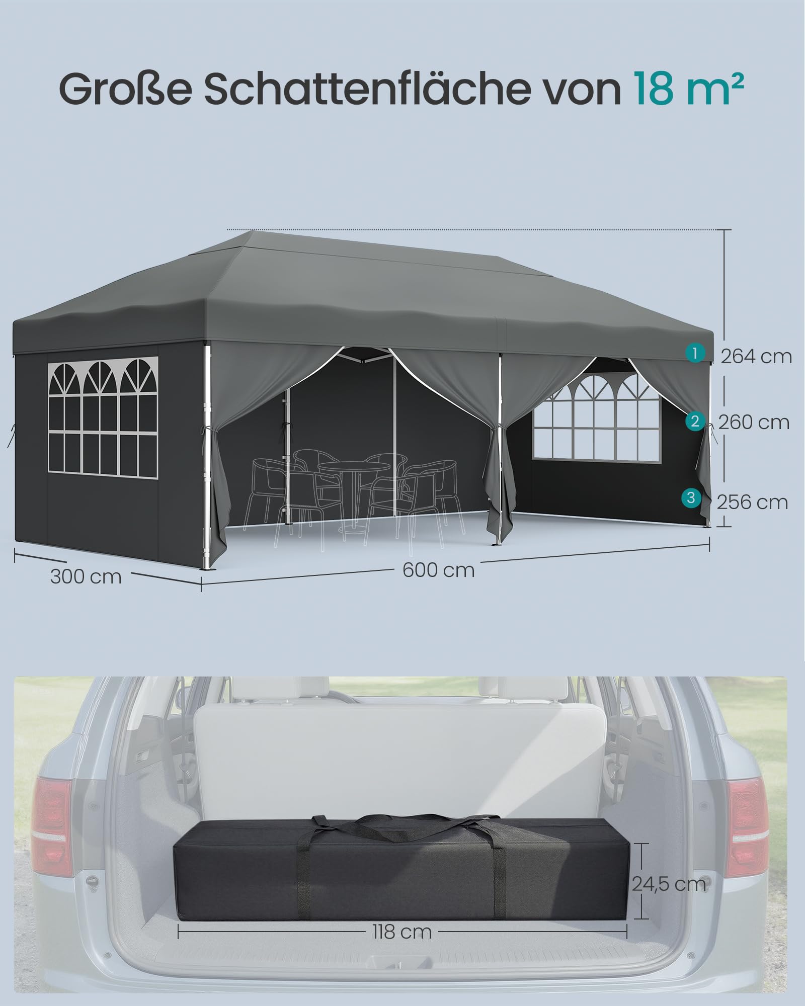 songmics-faltpavillon-3-x-6-m-mit-seitenw-nden-upf-50-dunkelgrau-gct204gz01 image 5