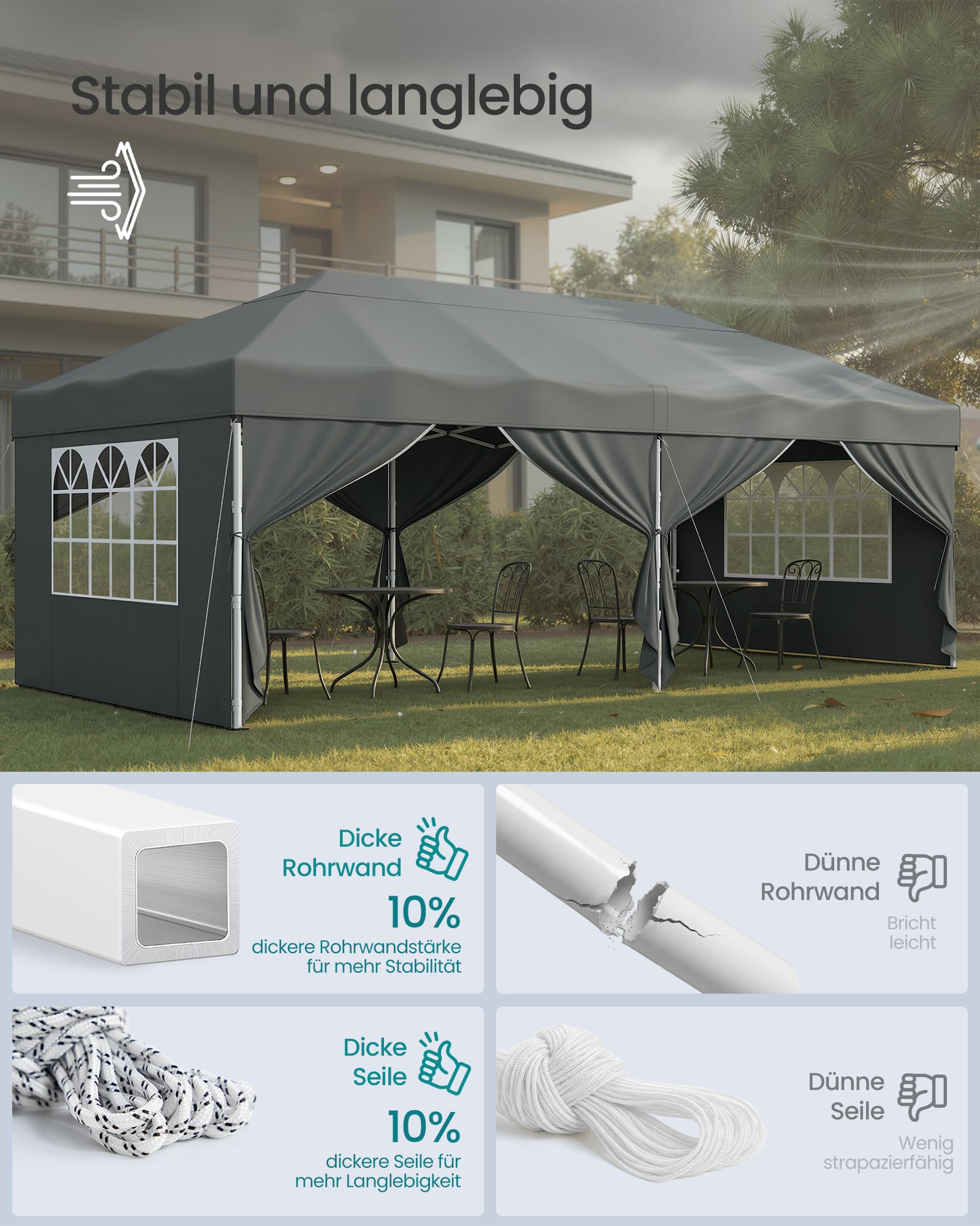 songmics-faltpavillon-3-x-6-m-mit-seitenw-nden-upf-50-dunkelgrau-gct204gz01 image 3
