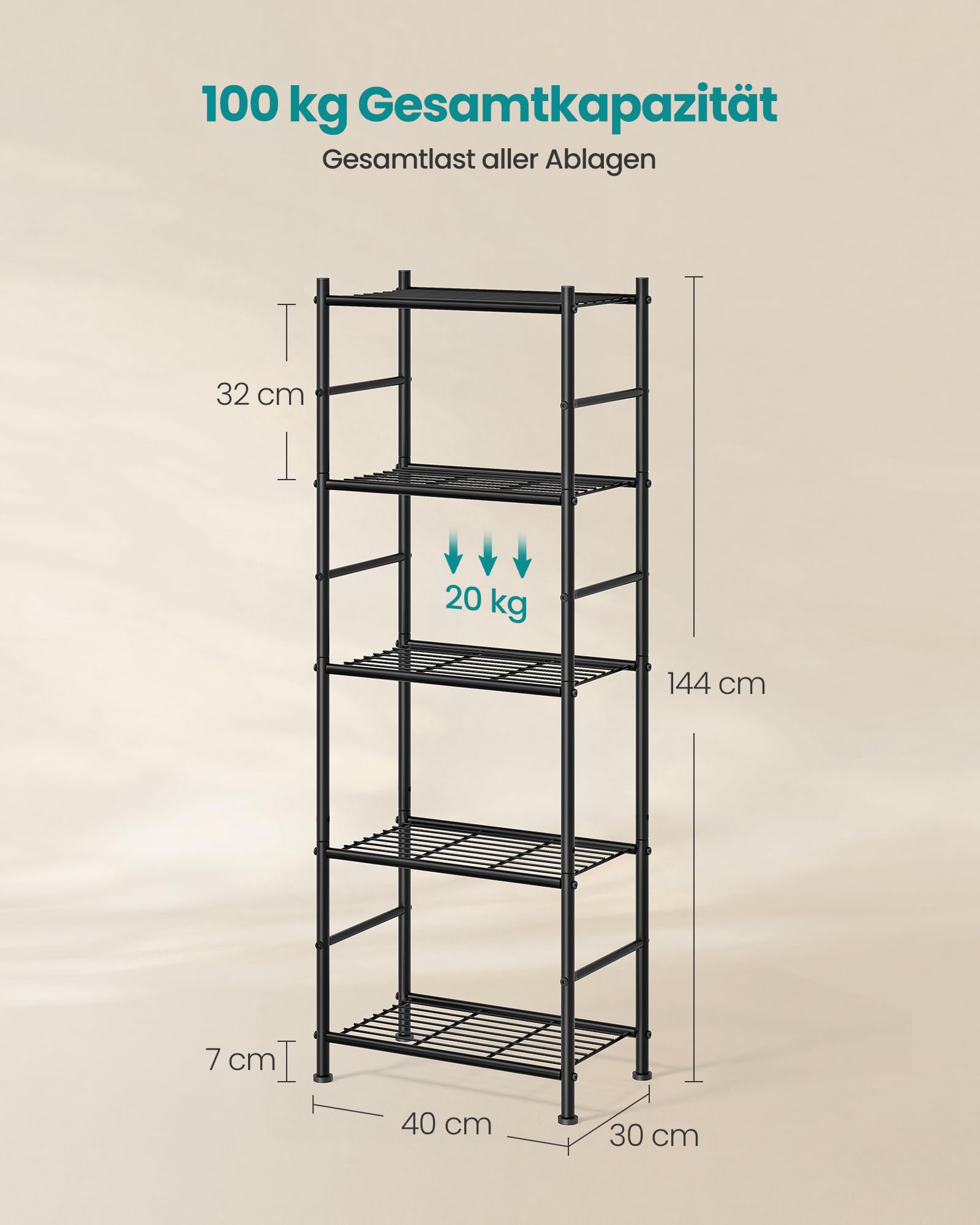 songmics-standregal-metallregal-5-ablagen-40-x-30-x-144-cm-mattschwarz image 3