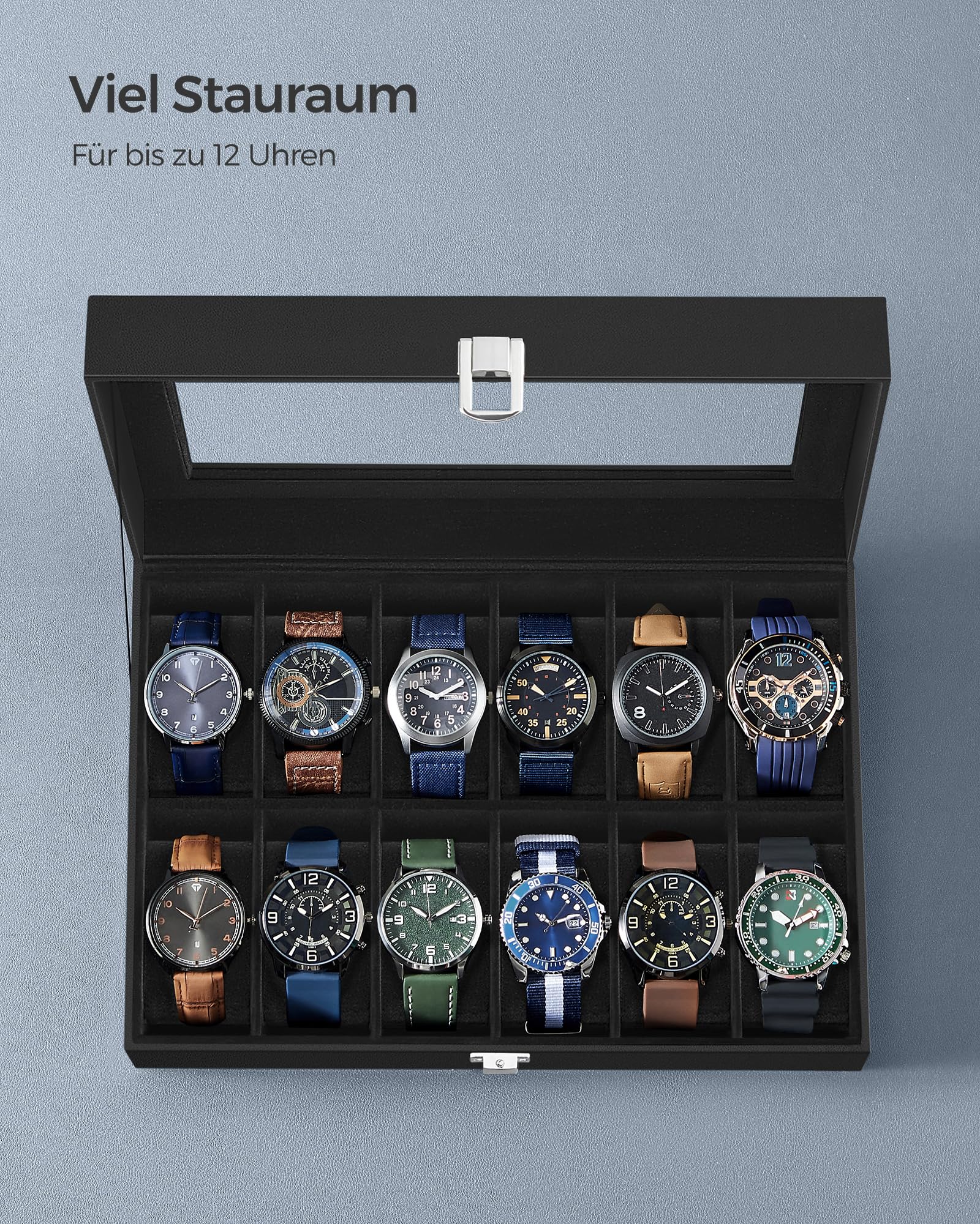 songmics-uhrenbox-12-f-cher-uhrenkasten-mit-glasdeckel-schwarz-jwb12b image 5