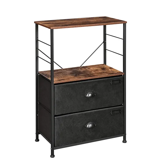 songmics-nachttisch-beistelltisch-metall-stoffschubladen-vintagebraun-schwarz-lv image 1