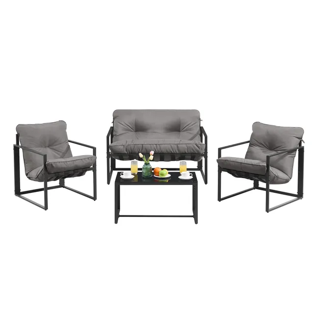 songmics-gartenm-bel-set-ggf040gz01-4-teilig-grau-2-st-hle-tisch-bank-mit-kissen image 1