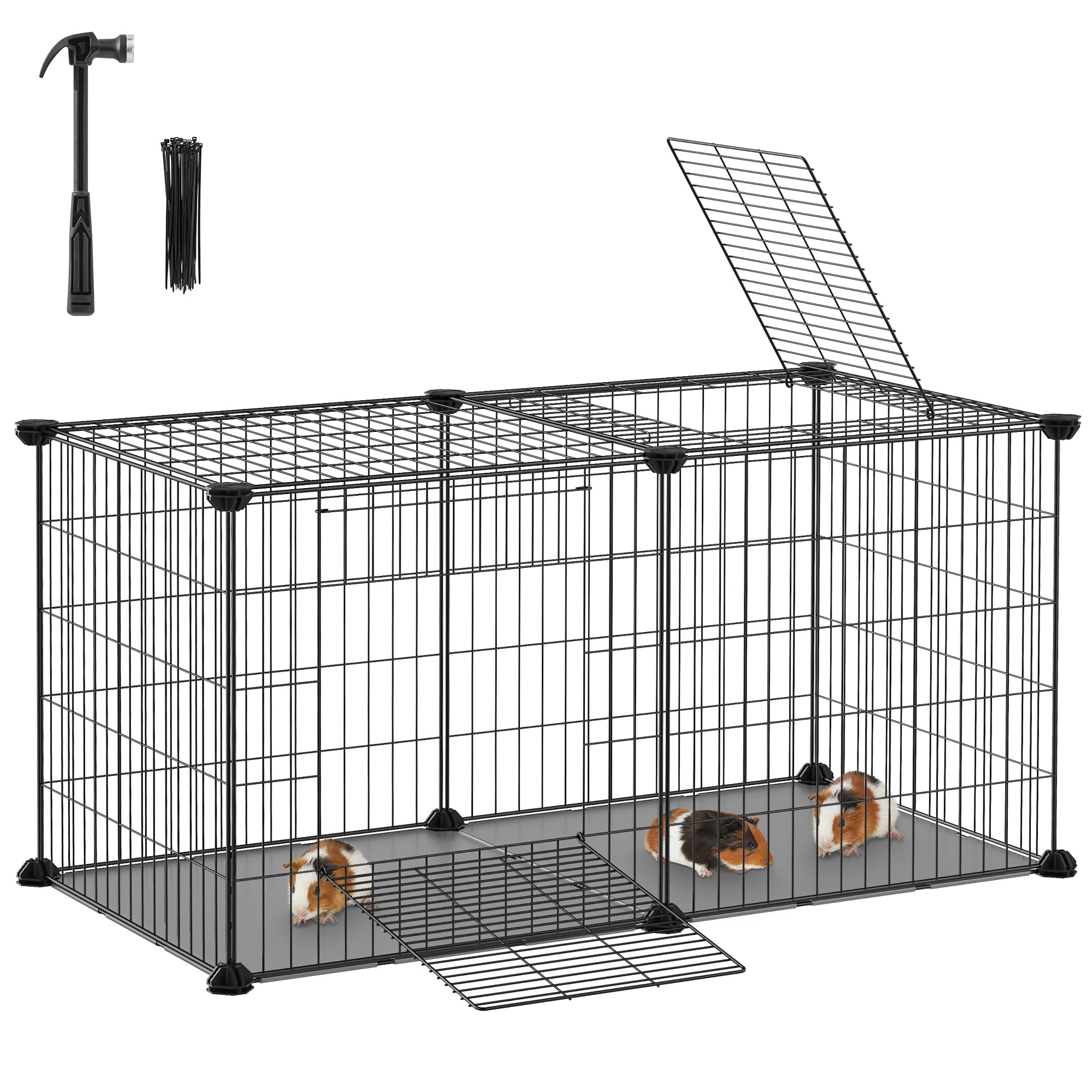 songmics-kleintierk-fig-l-laufstall-82-x-41-x-41-cm-mit-dach-und-boden-schwarz-l image 1