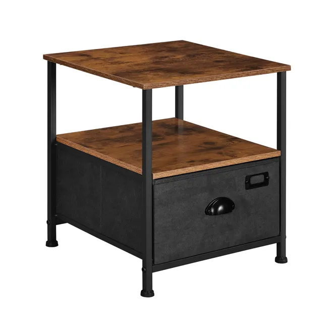 songmics-nachttisch-lvt02h-mit-schublade-und-2-ablagen-vintagebraun-schwarz image 1