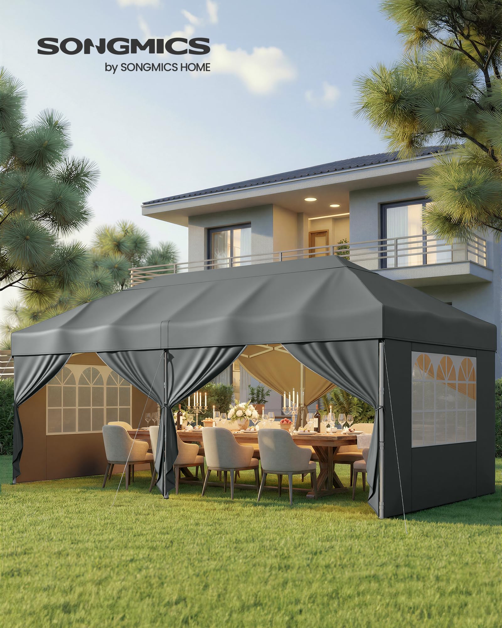 songmics-faltpavillon-3-x-6-m-mit-seitenw-nden-upf-50-dunkelgrau-gct204gz01 image 2