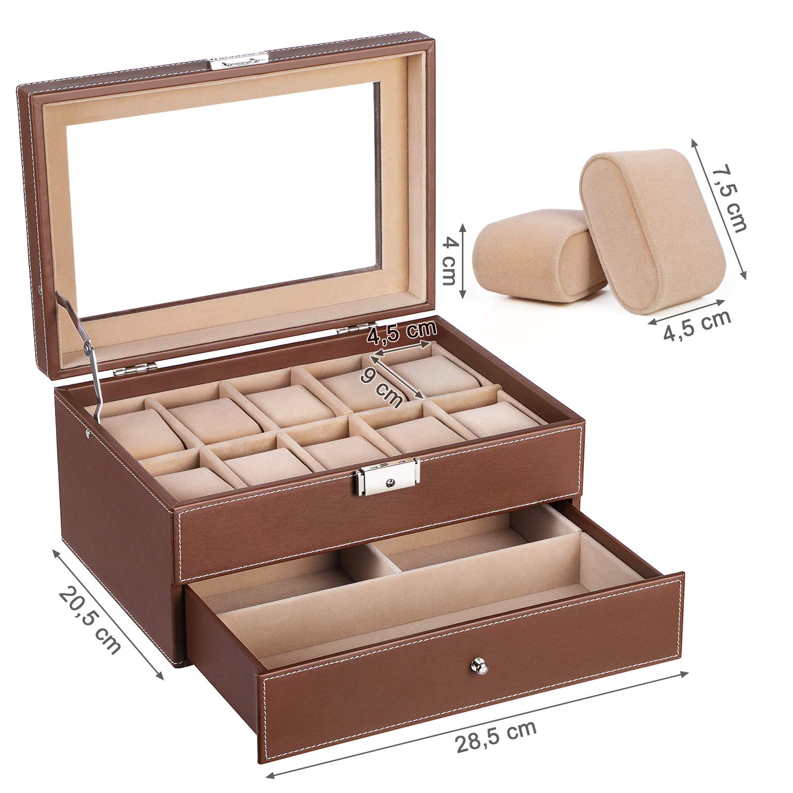 songmics-uhrenbox-f-r-10-uhren-mit-glasdeckel-und-schublade-braun image 7
