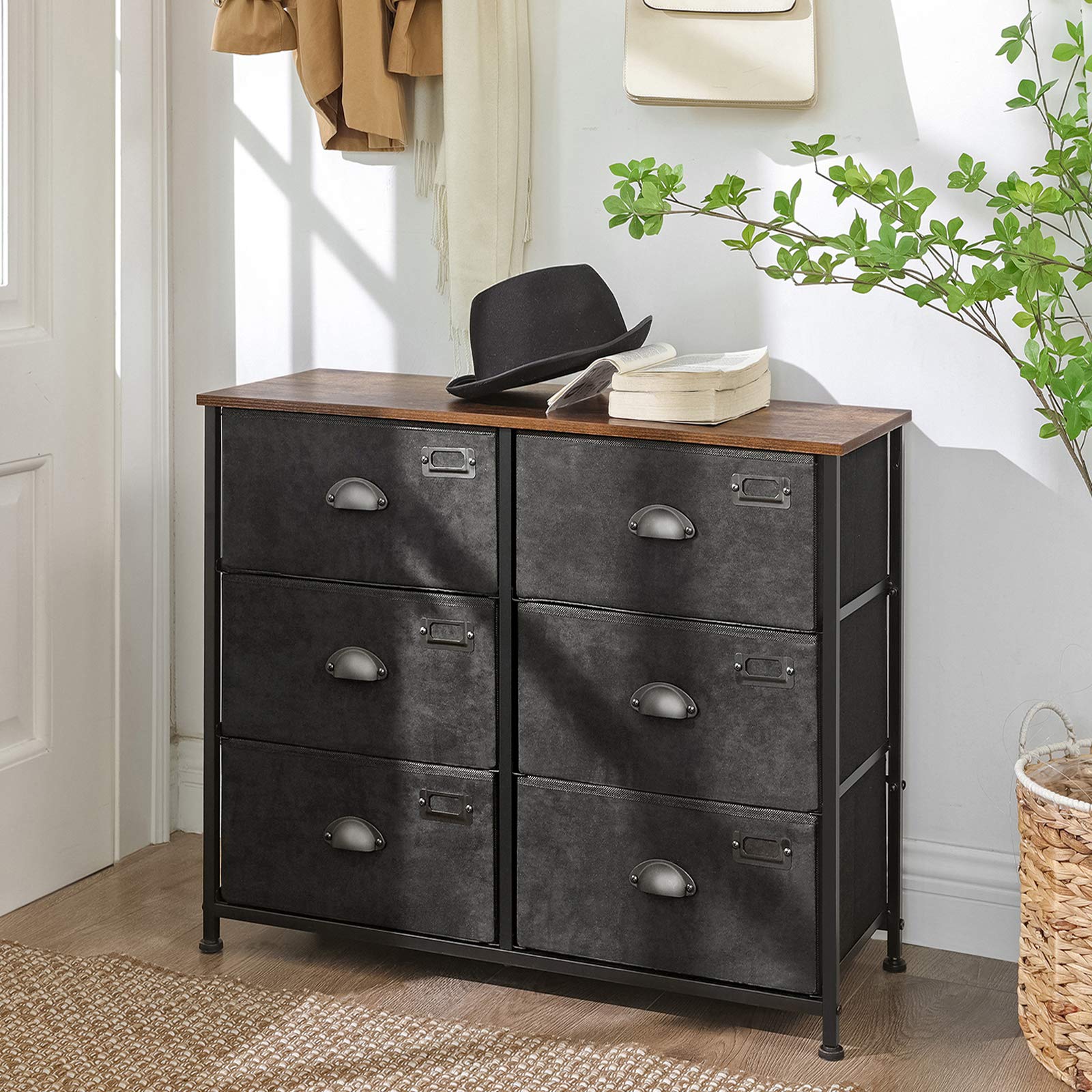 songmics-kommode-lvt23hv1-6-schubladen-stoff-rustikales-braun-schwarz image 3