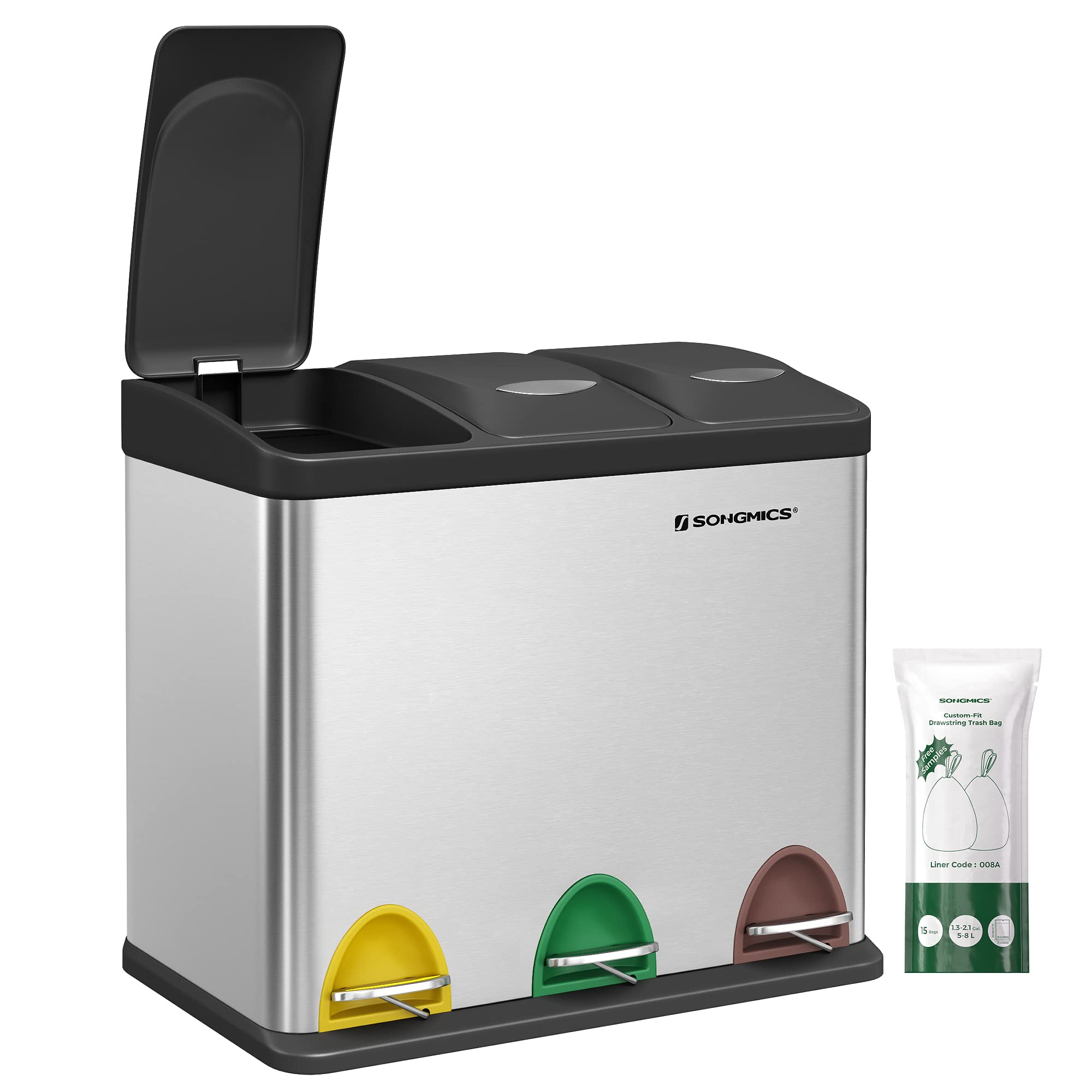 songmics-treteimer-k-che-3x8-liter-m-lltrennsystem-mit-pedalen image 1