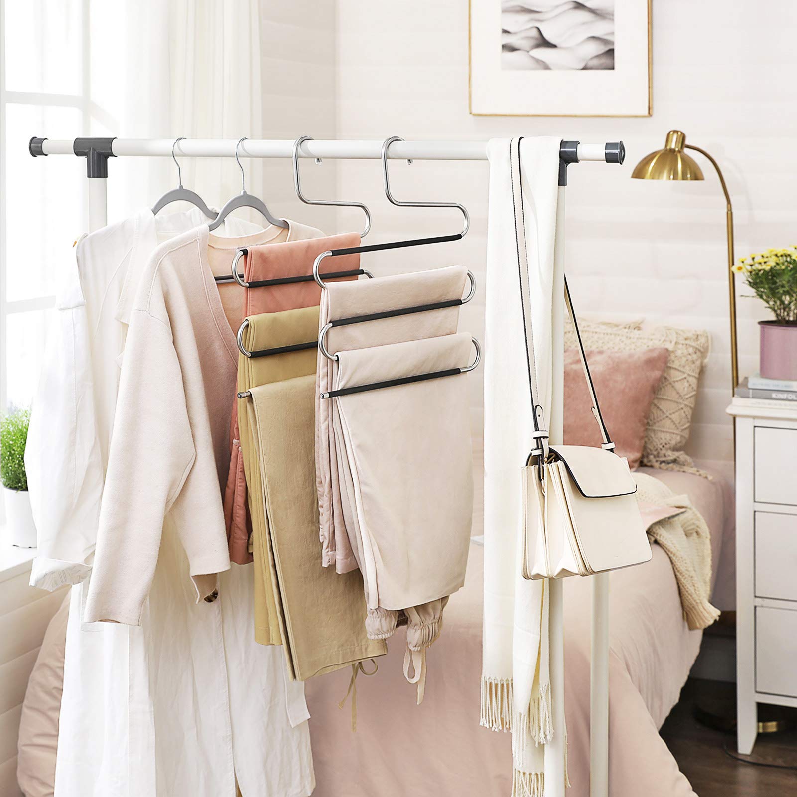 songmics-hosenb-gel-cri043bk-4er-set-s-form-metall-f-r-je-5-hosen-silbern-schwar image 2