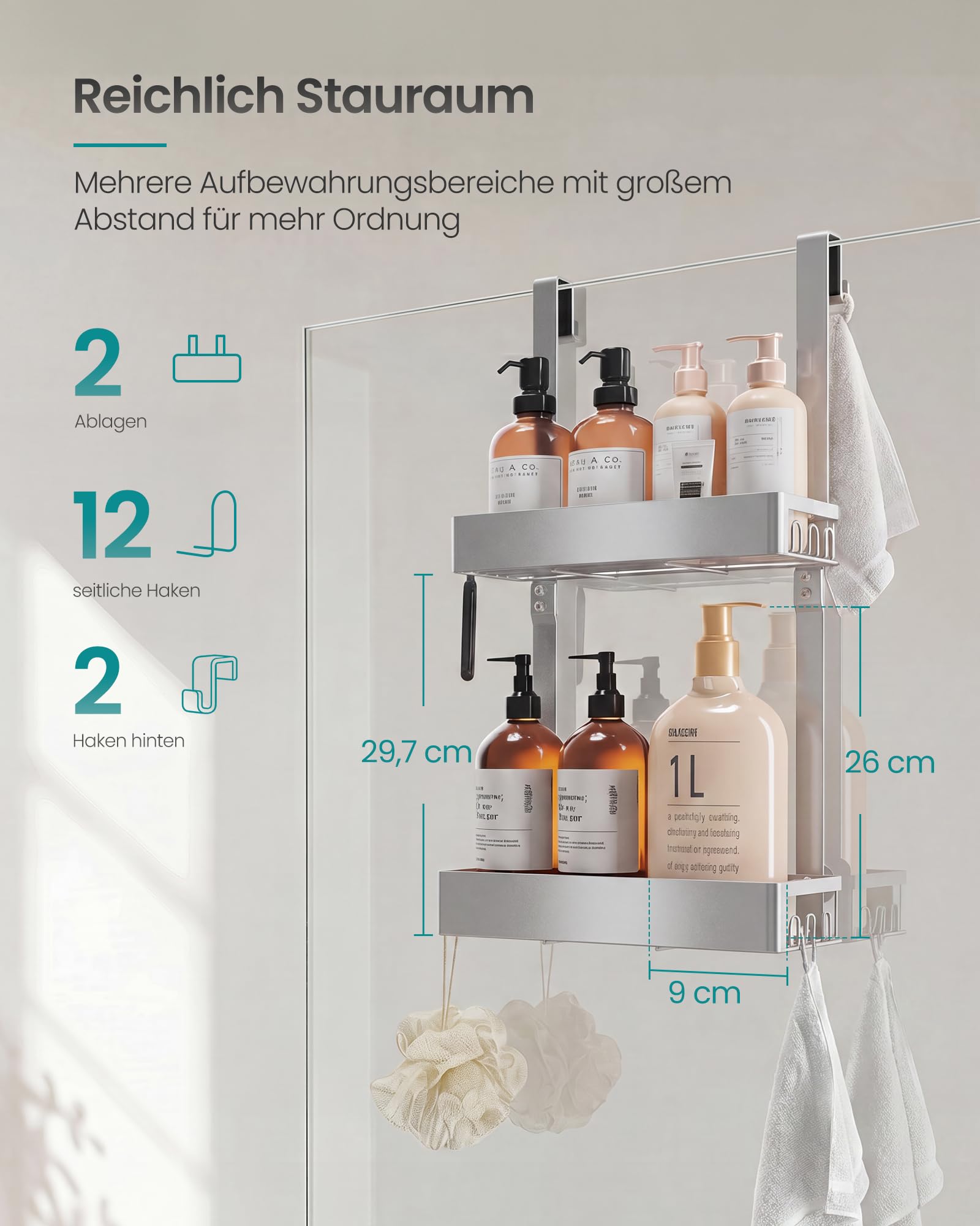 songmics-duschablage-ohne-bohren-2-ebenen-zum-h-ngen-silber-31-5x15-5x56-cm image 4