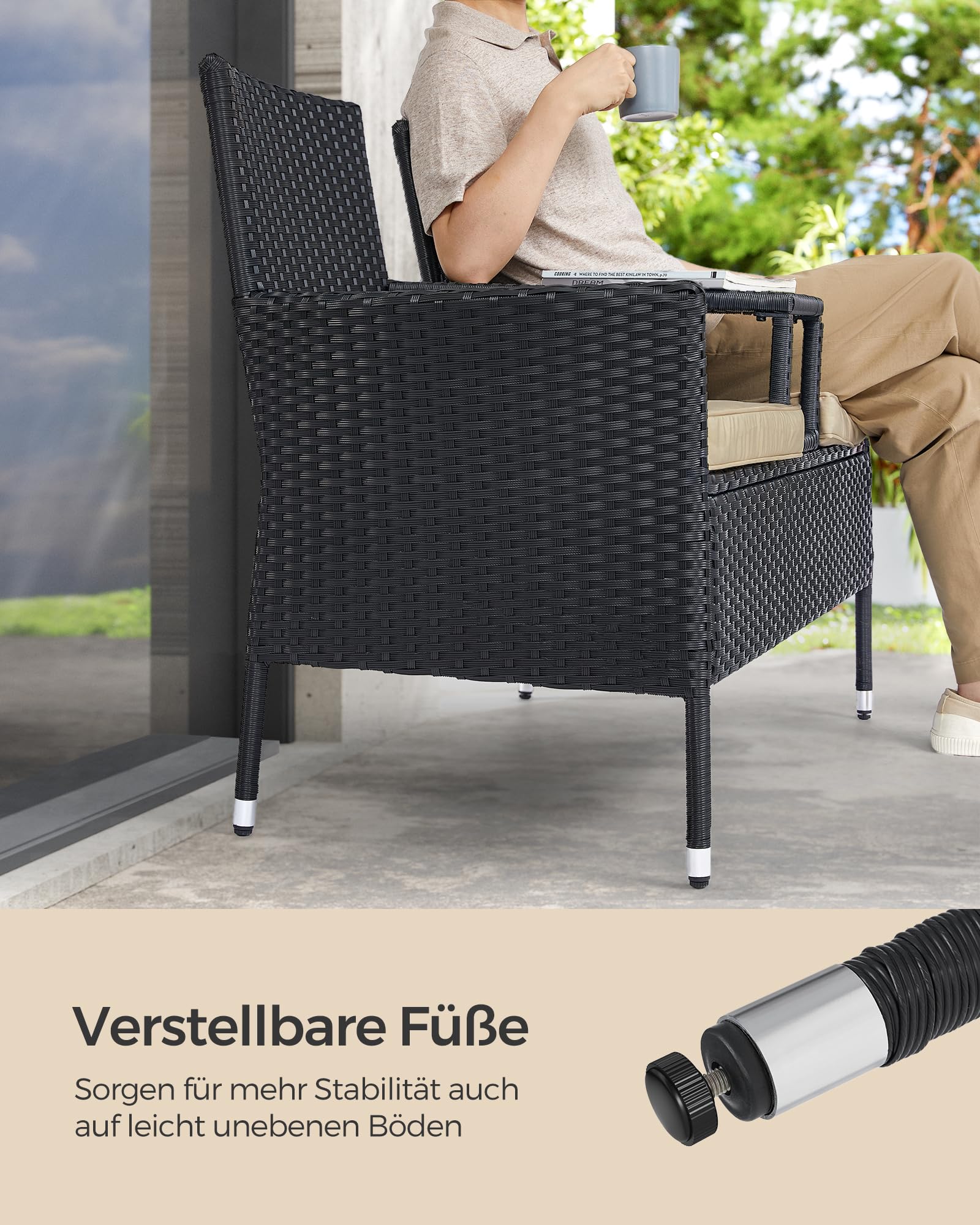 songmics-ggf022b02-balkonsofa-gartenbank-mit-tisch-pe-rattan-schwarz-taupe image 4