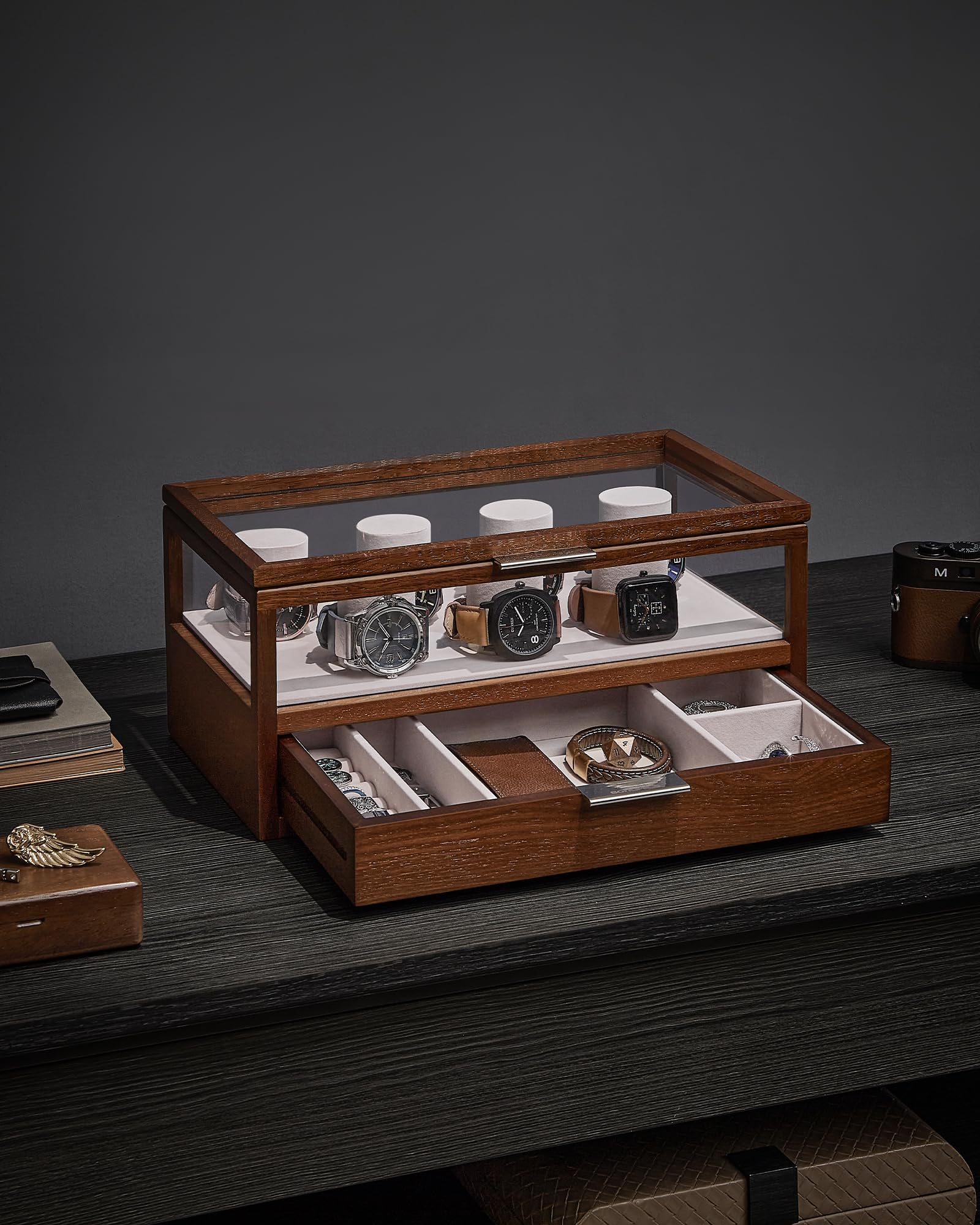 songmics-uhrenbox-2-ebenen-jow007k01-kaffeebraun-uhrenkasten-f-r-7-uhren-mit-acr image 2