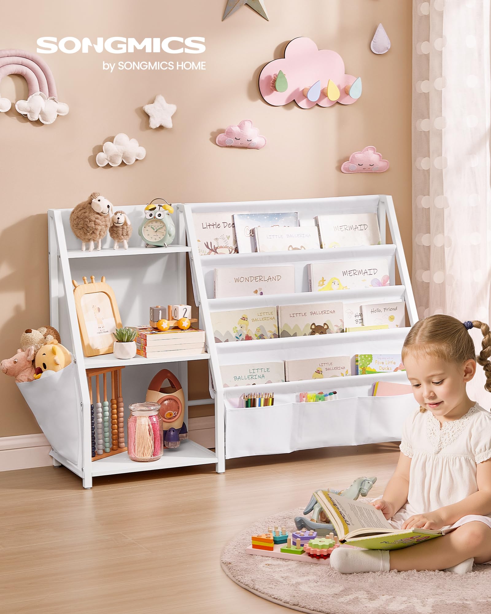 songmics-kinder-b-cherregal-mit-seitentasche-75-cm-hoch-wei image 2