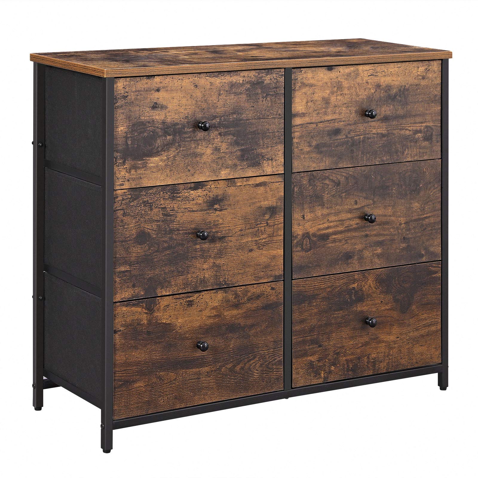 songmics-kommode-stoff-6-schubladen-konsole-rustikales-braun-schwarz image 1