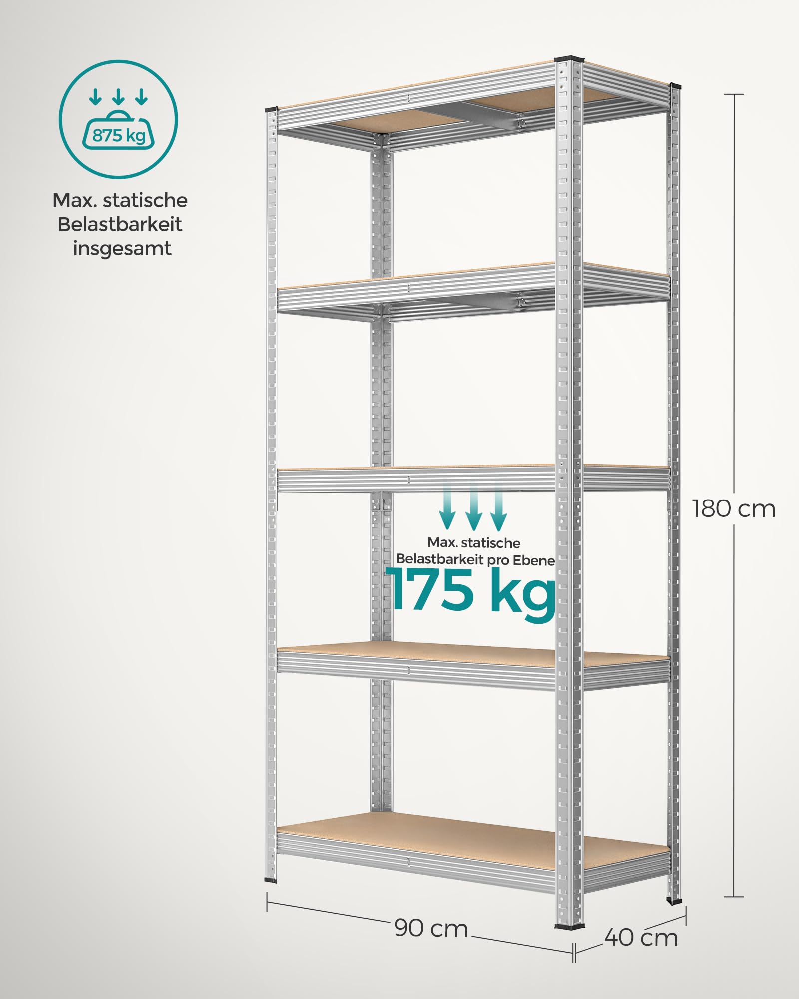 songmics-schwerlastregal-2er-set-40-x-90-x-180-cm-silbern-glr040e02 image 2