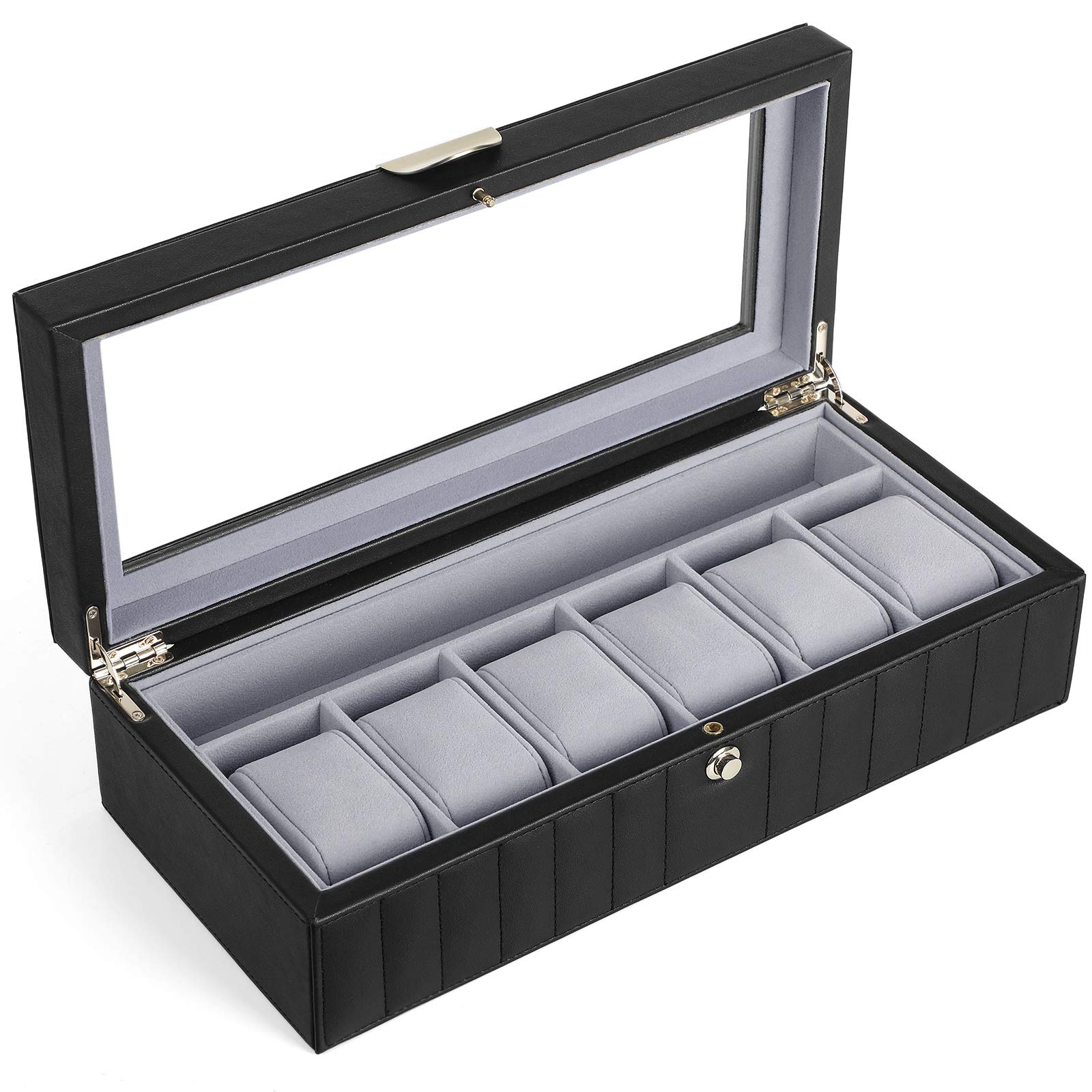 songmics-uhrenbox-jwb022bk-f-r-6-uhren-2-ebenen-glasdeckel-schwarz image 5