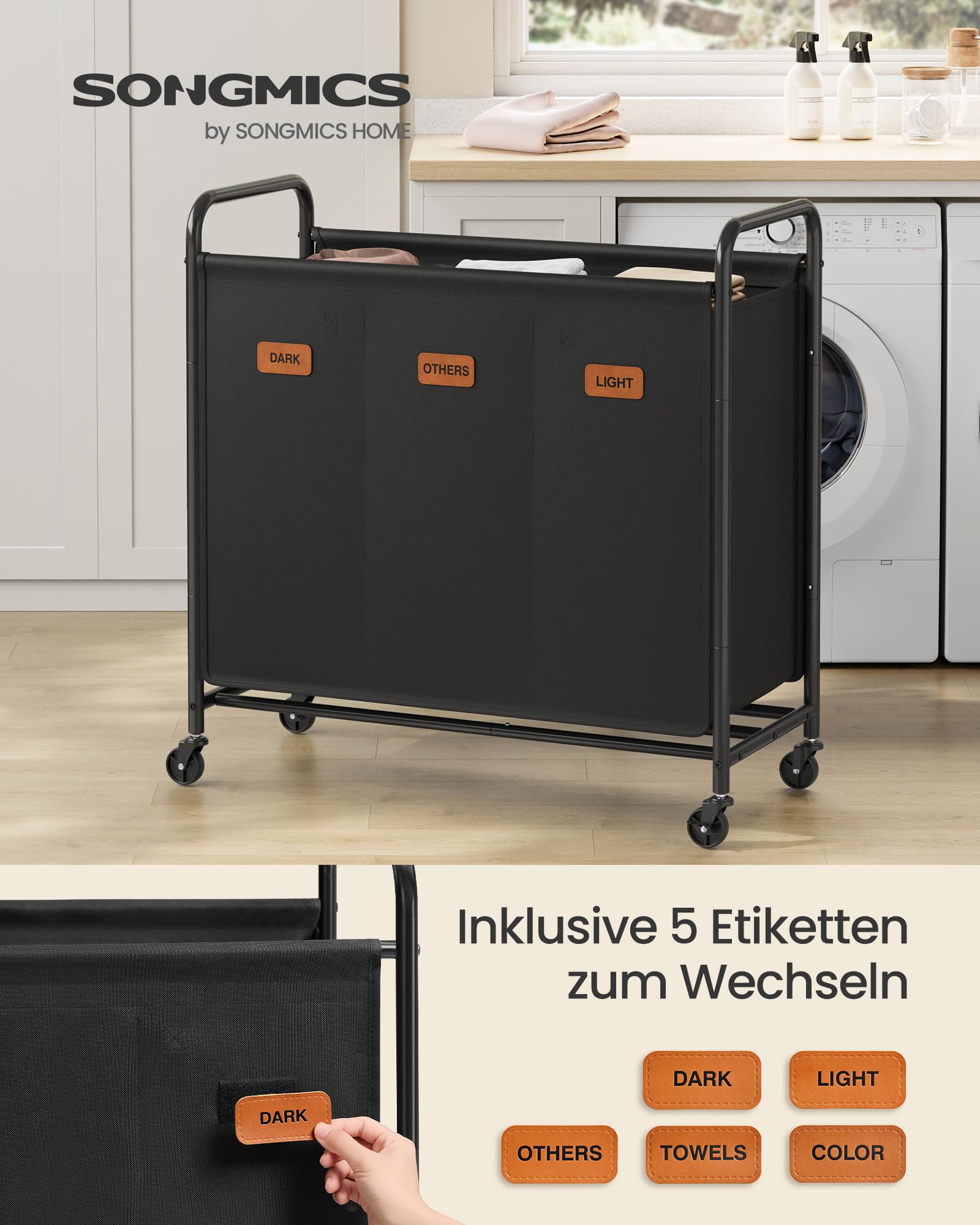 songmics-w-schewagen-rls330b01-mit-rollen-170-l-3-f-cher-tintenschwarz image 2