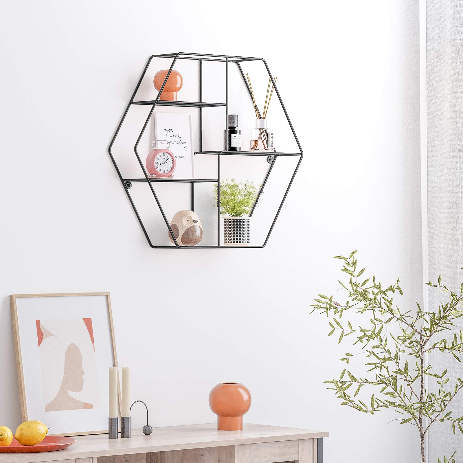 songmics-wandregal-lfs004b01-sechseckig-stahl-schwarz-60-5-cm image 2