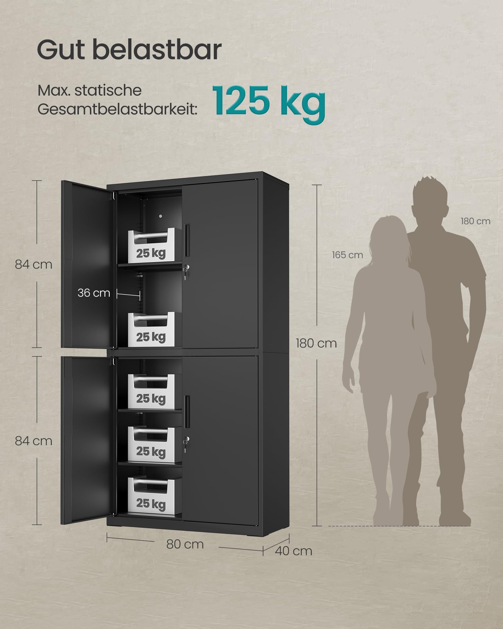 songmics-aktenschrank-omc016b01-stahlschrank-40-x-80-x-180-cm-5-ebenen-4-t-ren-m image 2