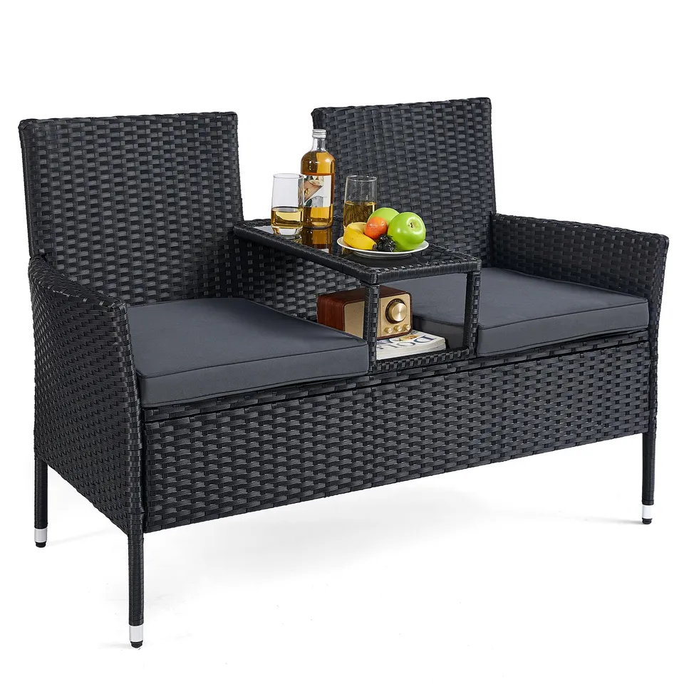 songmics-ggf022b01-balkonsofa-gartenbank-mit-tisch-pe-rattan-schwarz-dunkelgrau image 1