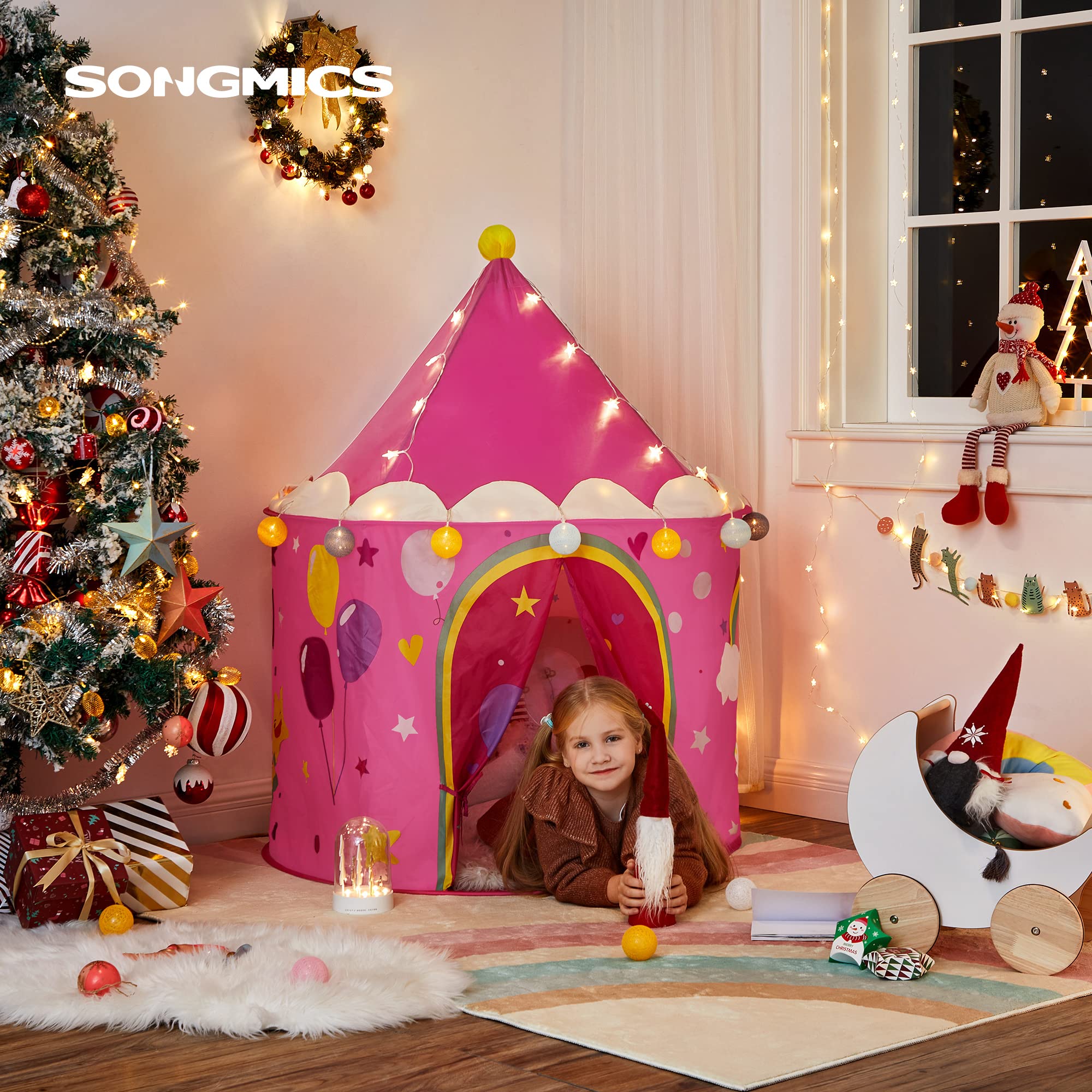 songmics-spielzelt-lpt04py-pink-gelb-prinzessinnenschloss-101x135-cm image 2