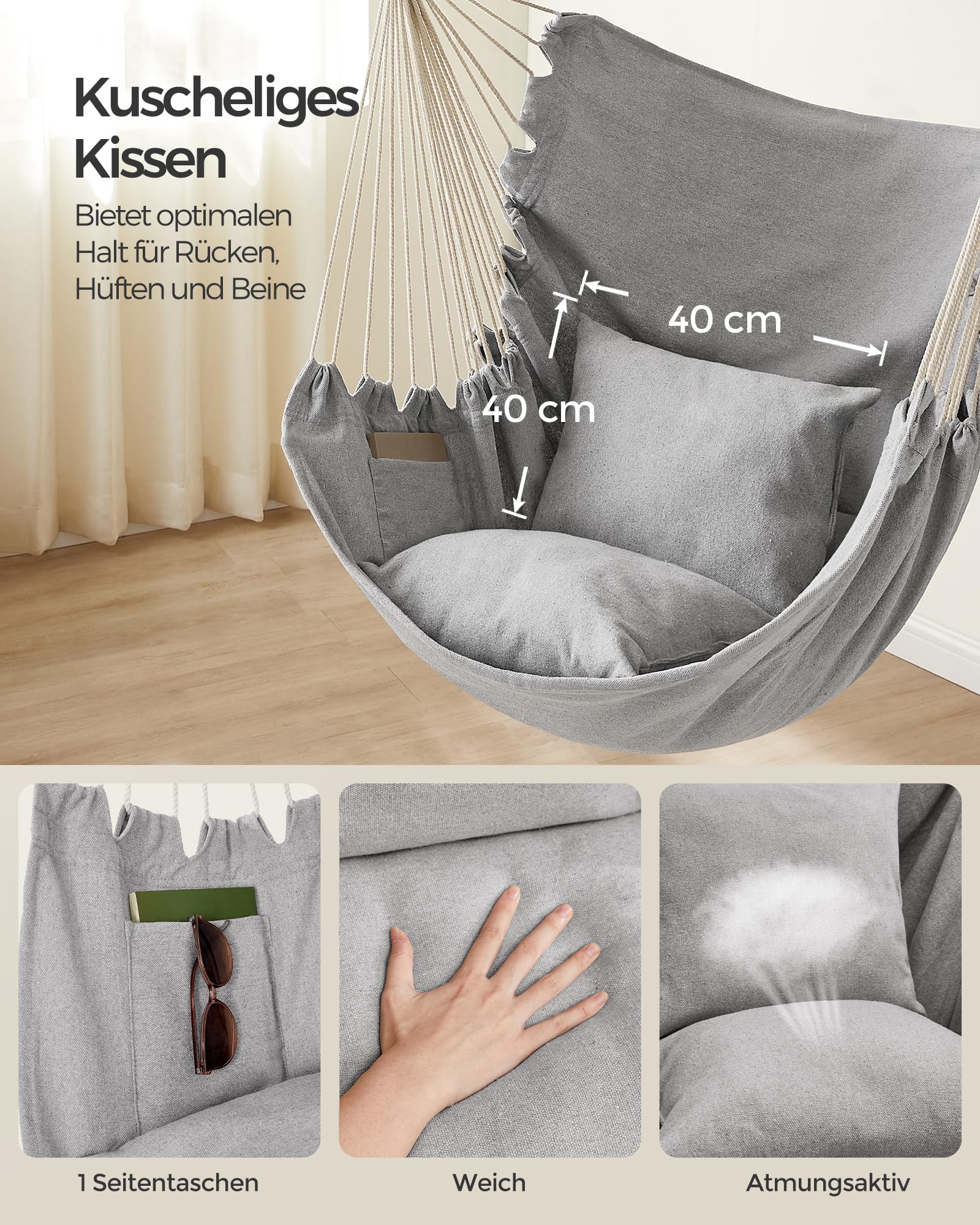 songmics-h-ngesessel-gdc187g01-h-ngestuhl-taubengrau-mit-2-kissen image 3