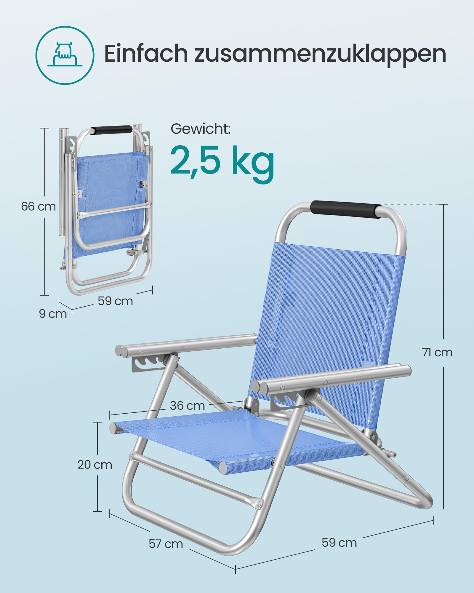 songmics-strandstuhl-tragbarer-klappstuhl-4-stufig-verstellbar-mit-armlehnen image 2