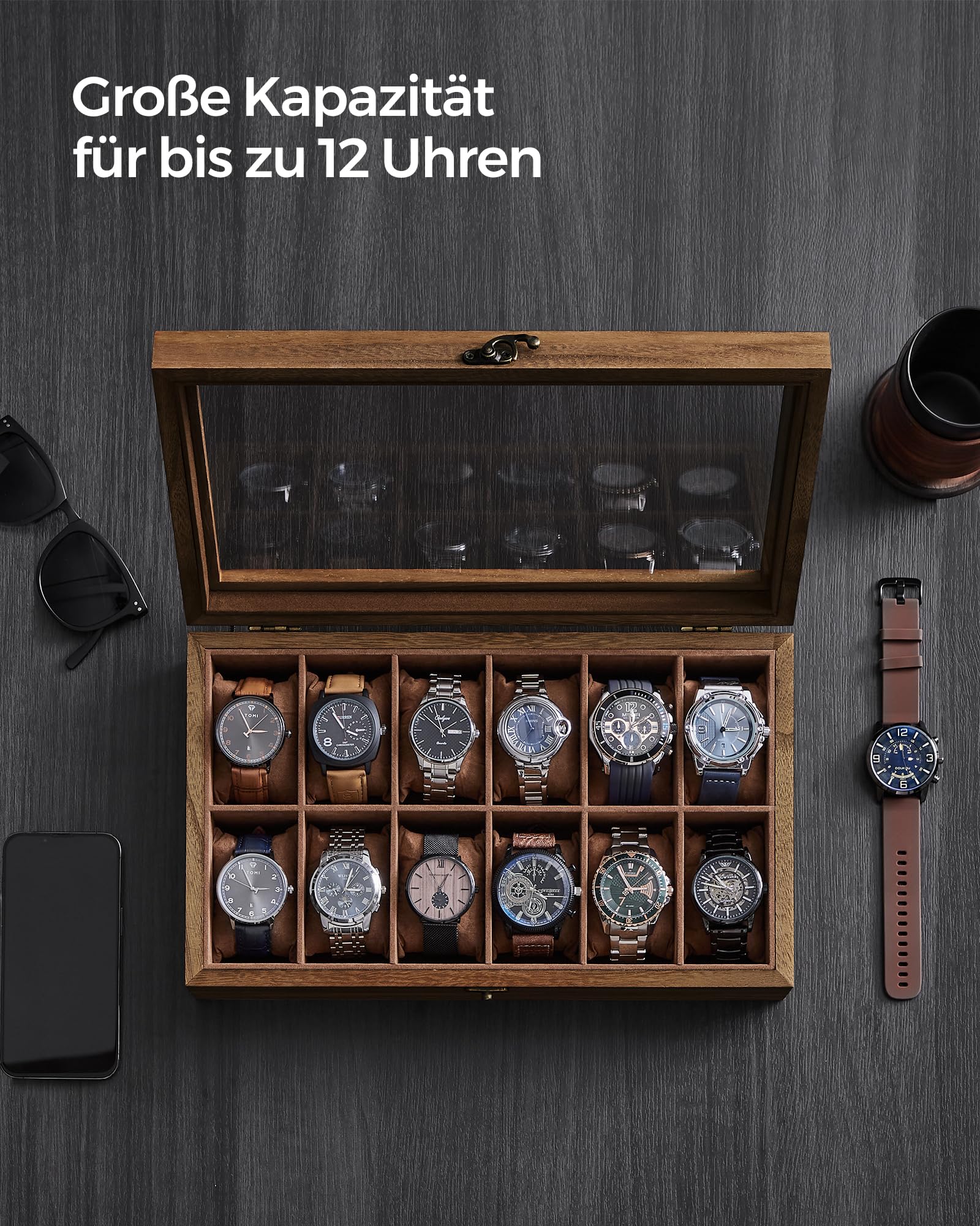 songmics-uhrenbox-12-f-cher-massivholz-mit-glasdeckel-uhrenkasten-f-r-zifferblat image 4