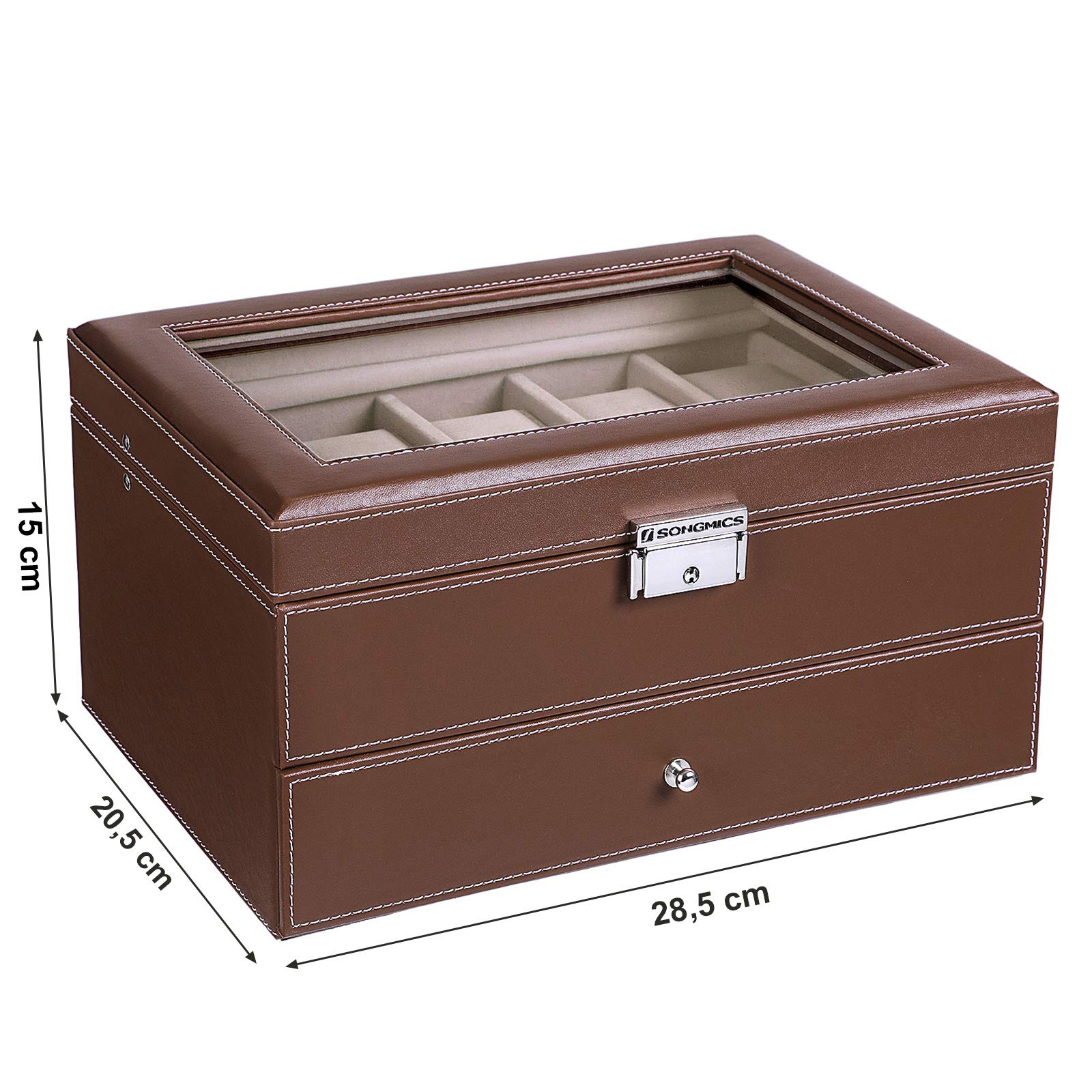 songmics-uhrenbox-f-r-10-uhren-mit-glasdeckel-und-schublade-braun image 6