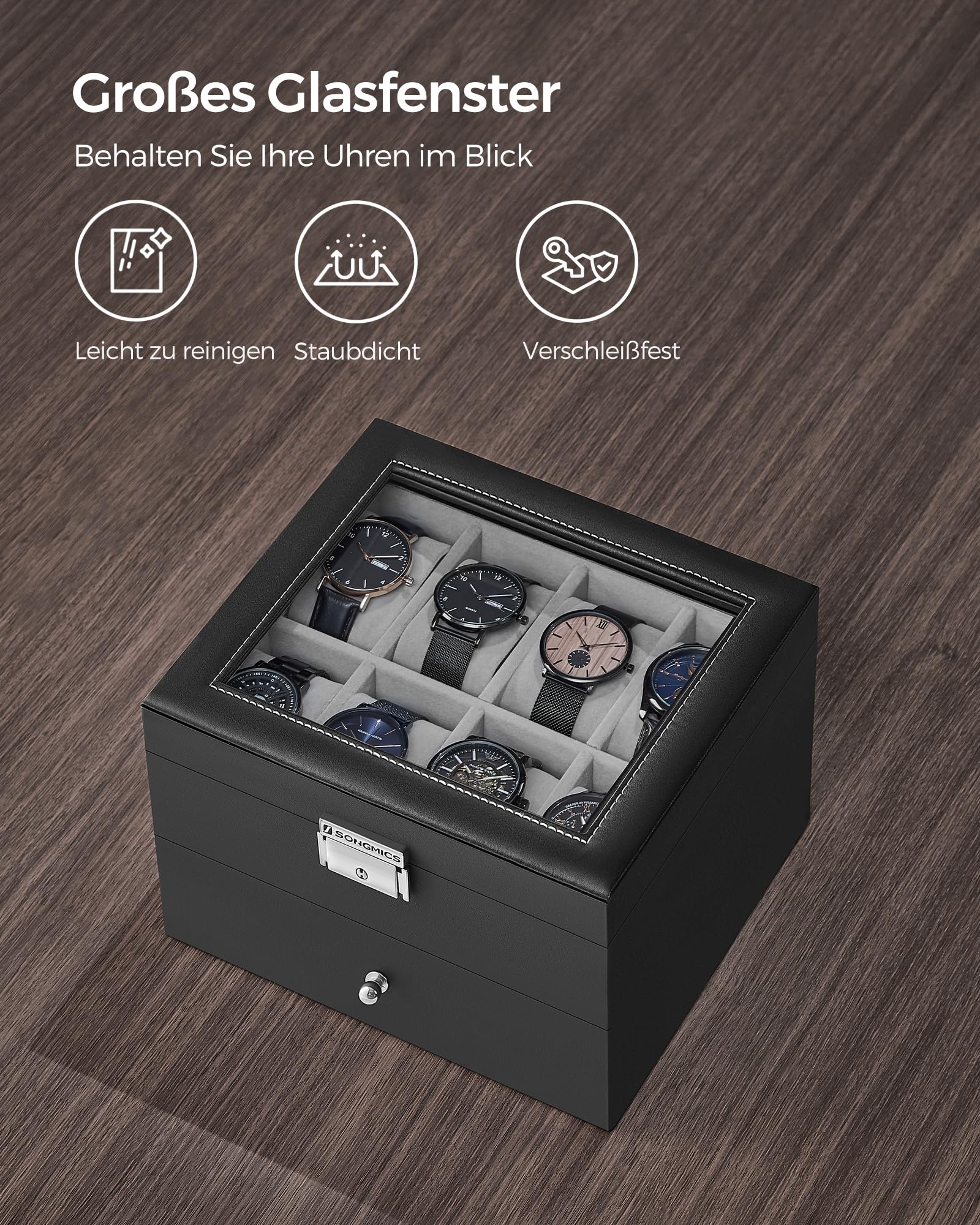 songmics-uhrenbox-jwb016g01-f-r-16-uhren-2-ebenen-glasdeckel-schwarz image 5