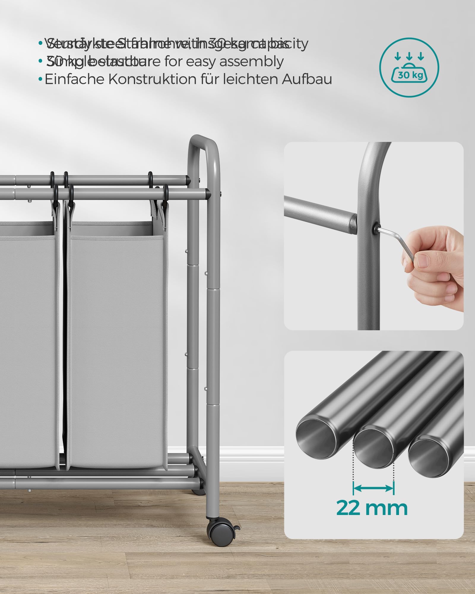 songmics-w-schekorb-lsf003gs-3-f-cher-w-schesortierer-132-l-mit-rollen-grau image 5