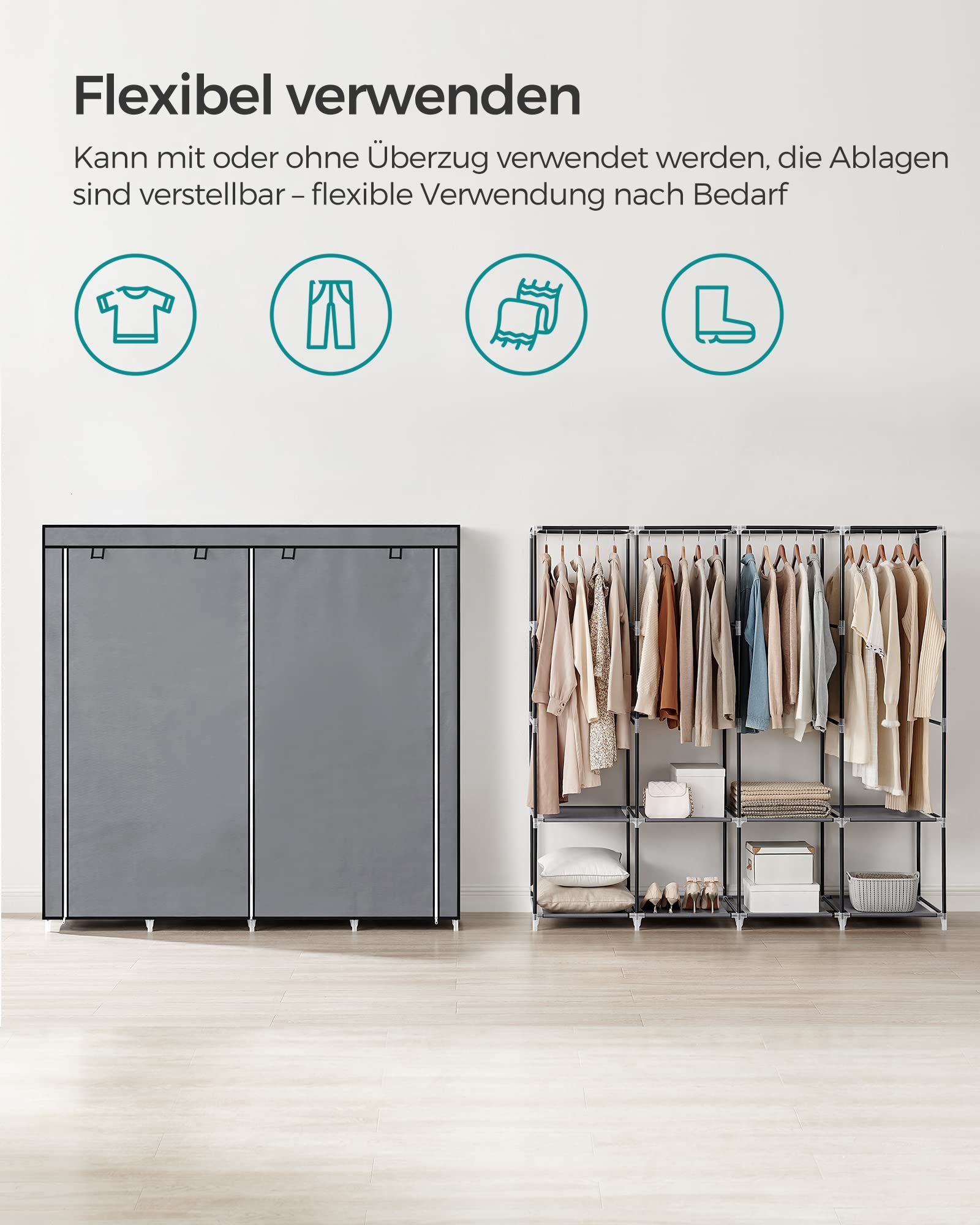 songmics-stoffschrank-ryg094g02-45-x-170-x-167-cm-grau-4-h-ngef-cher-mit-ablagen image 3
