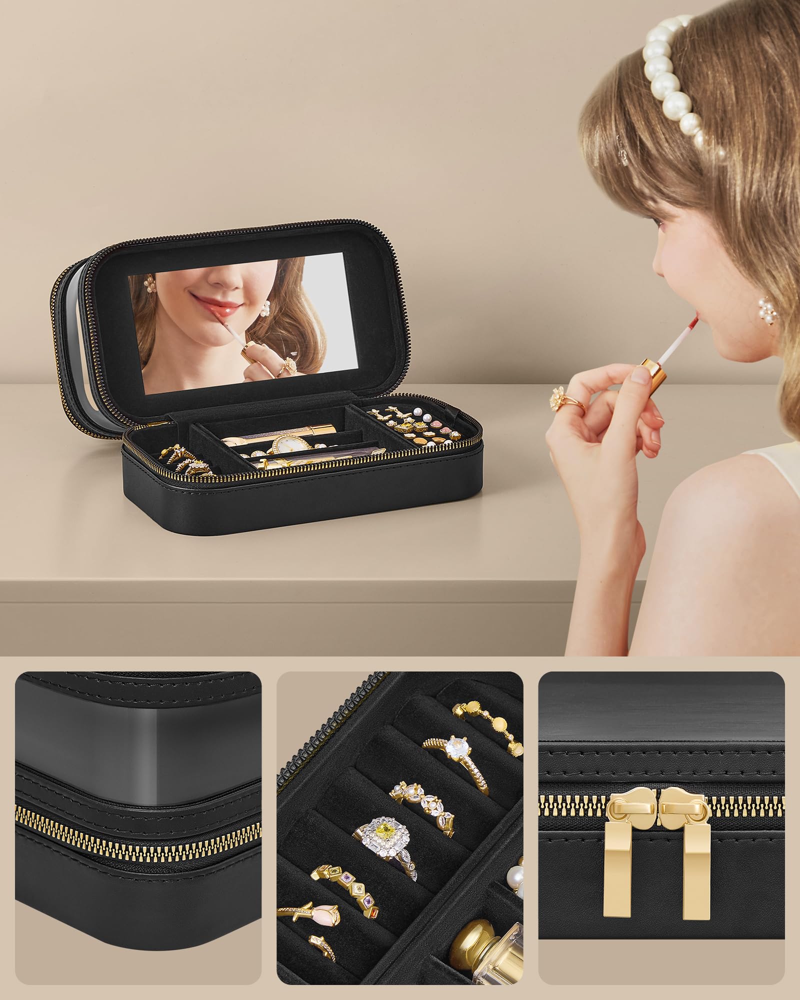 songmics-make-up-tasche-jka026b01-kosmetik-organizer-tintenschwarz-22-x-12-x-12- image 4