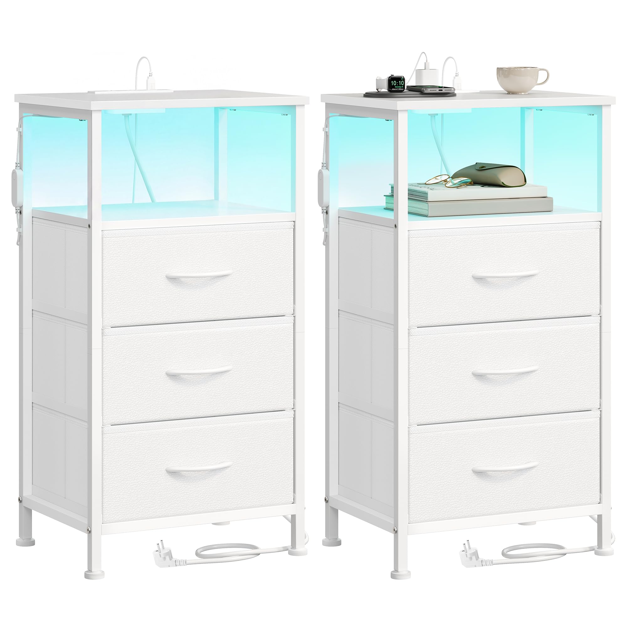 songmics-nachttisch-vintagebraun-schwarz-mit-steckdose-und-led-2-schubladen image 5