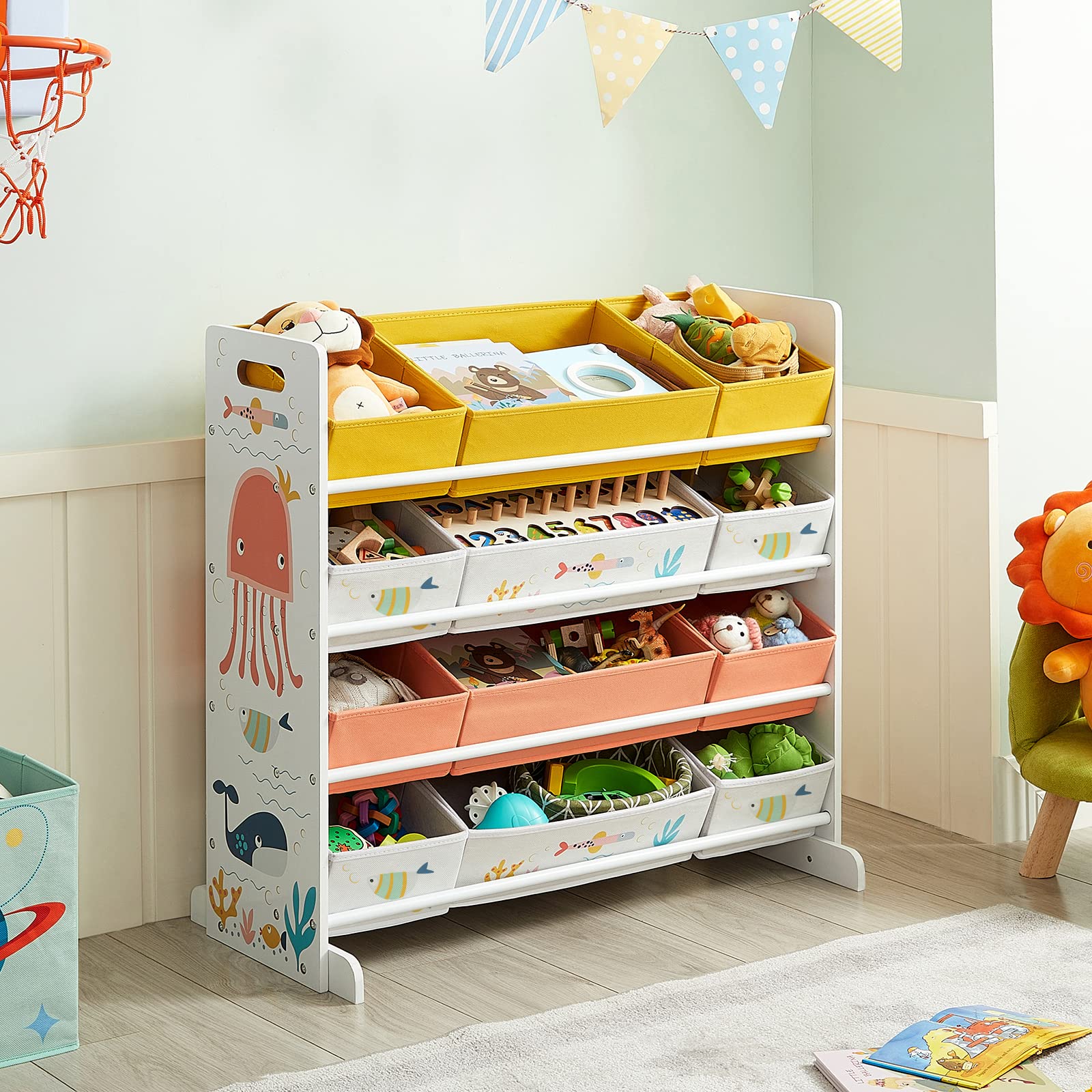 songmics-spielzeugregal-gkrs04wt-mit-12-stoffboxen-kinderzimmer-organizer-wei image 2