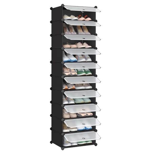 songmics-schuhregal-mit-t-r-10-f-cher-pp-31-x-43-x-173-cm-schwarz-lpc10hv1 image 1
