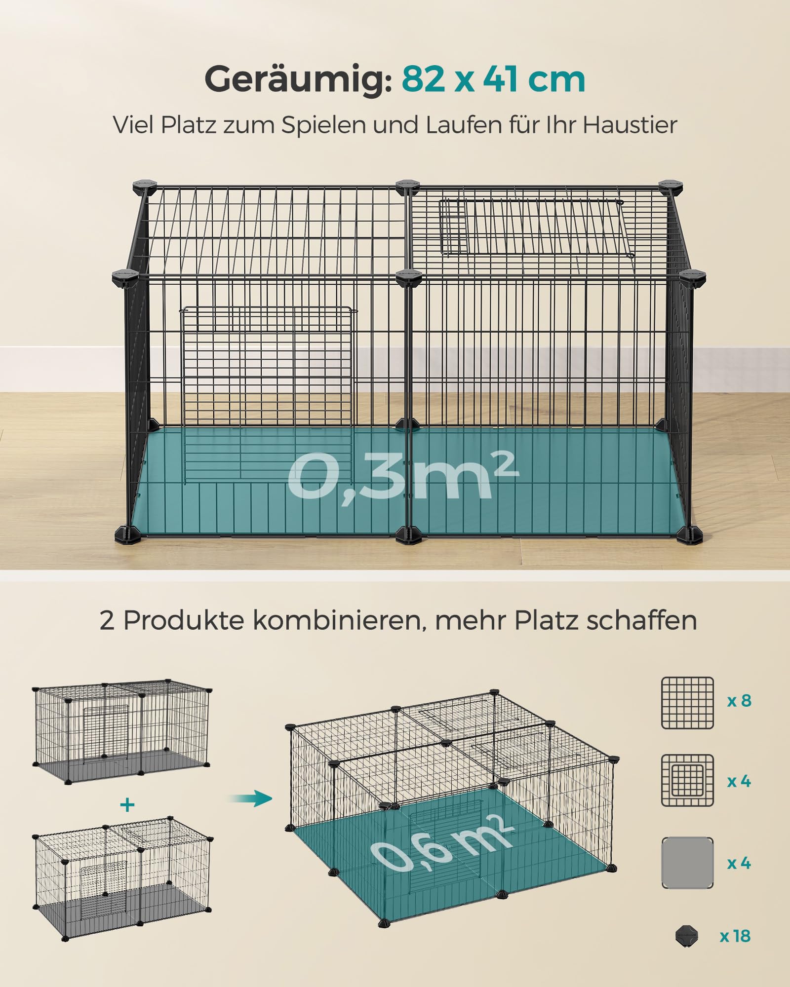 songmics-kleintierk-fig-l-laufstall-82-x-41-x-41-cm-mit-dach-und-boden-schwarz-l image 3