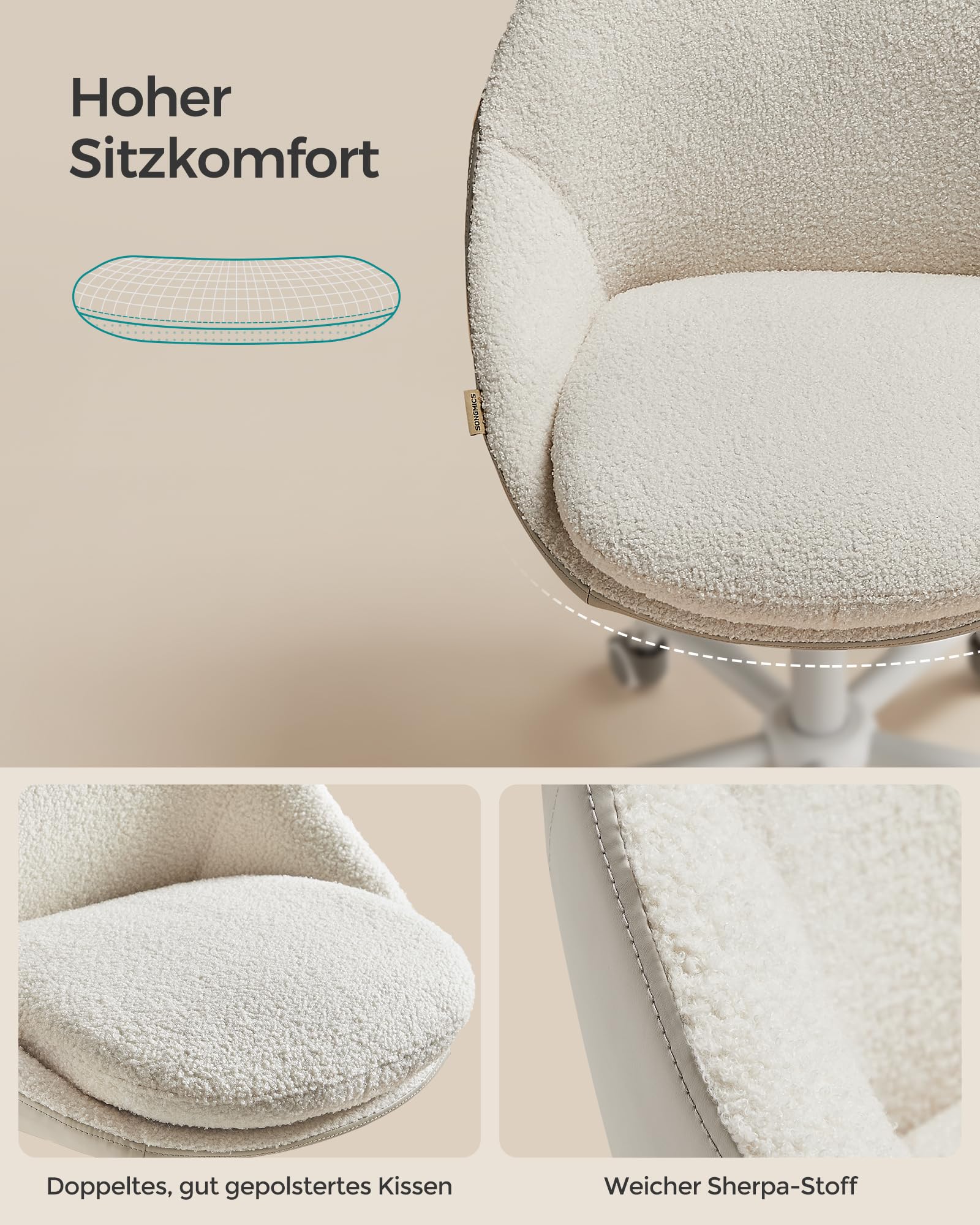 songmics-drehstuhl-sherpa-schminkstuhl-h-henverstellbar-beige-wei-obg020w01 image 6